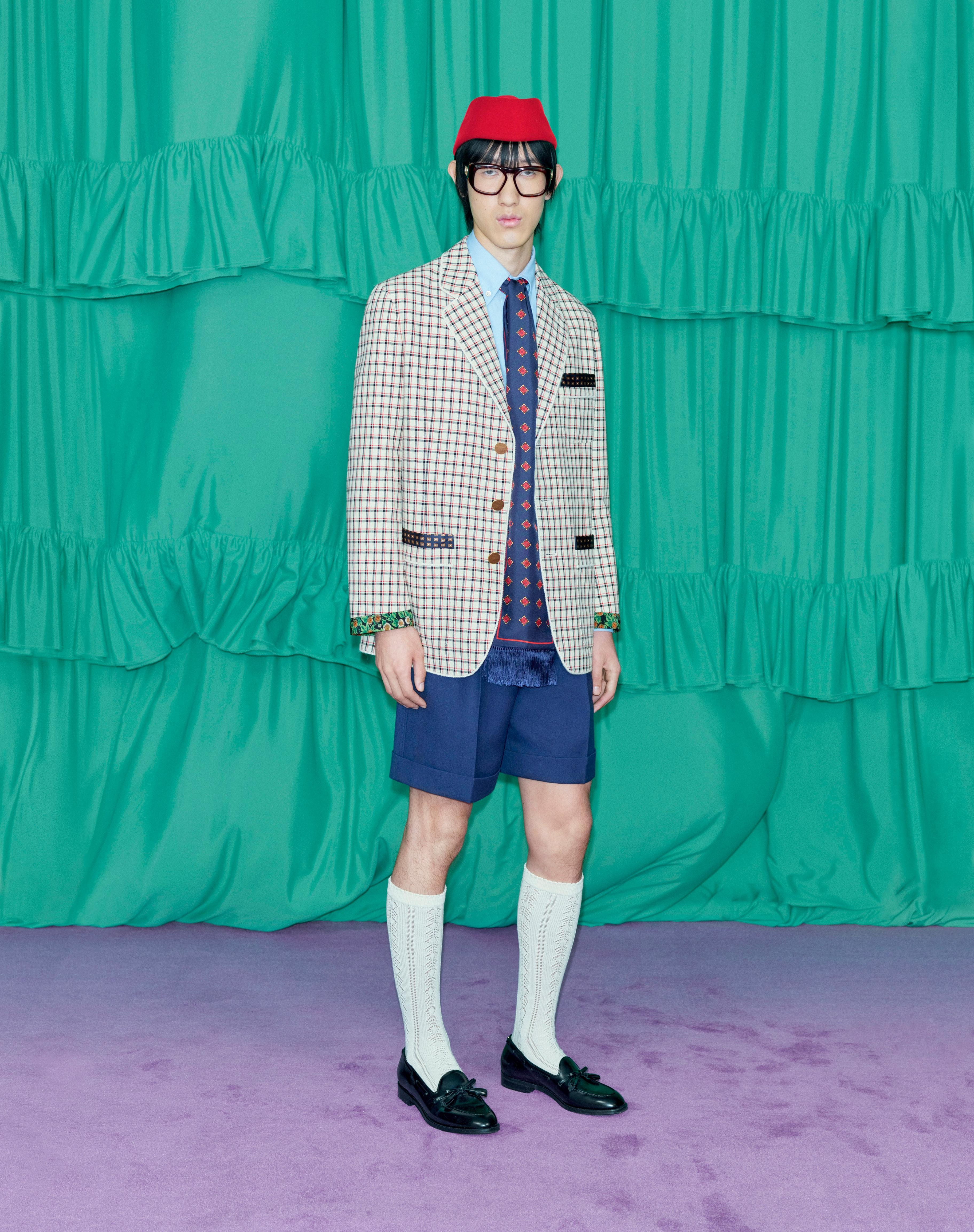 SINGLE-BREASTED COTTON JACKET WITH CHECK PATTERN AND PRINTED EDGES - 8