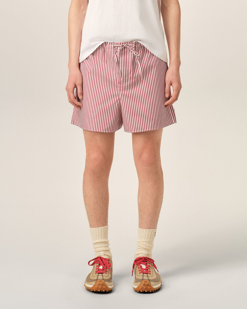 RED STRIPED COTTON SHORTS WITH AMI DE COEUR ARROW 3