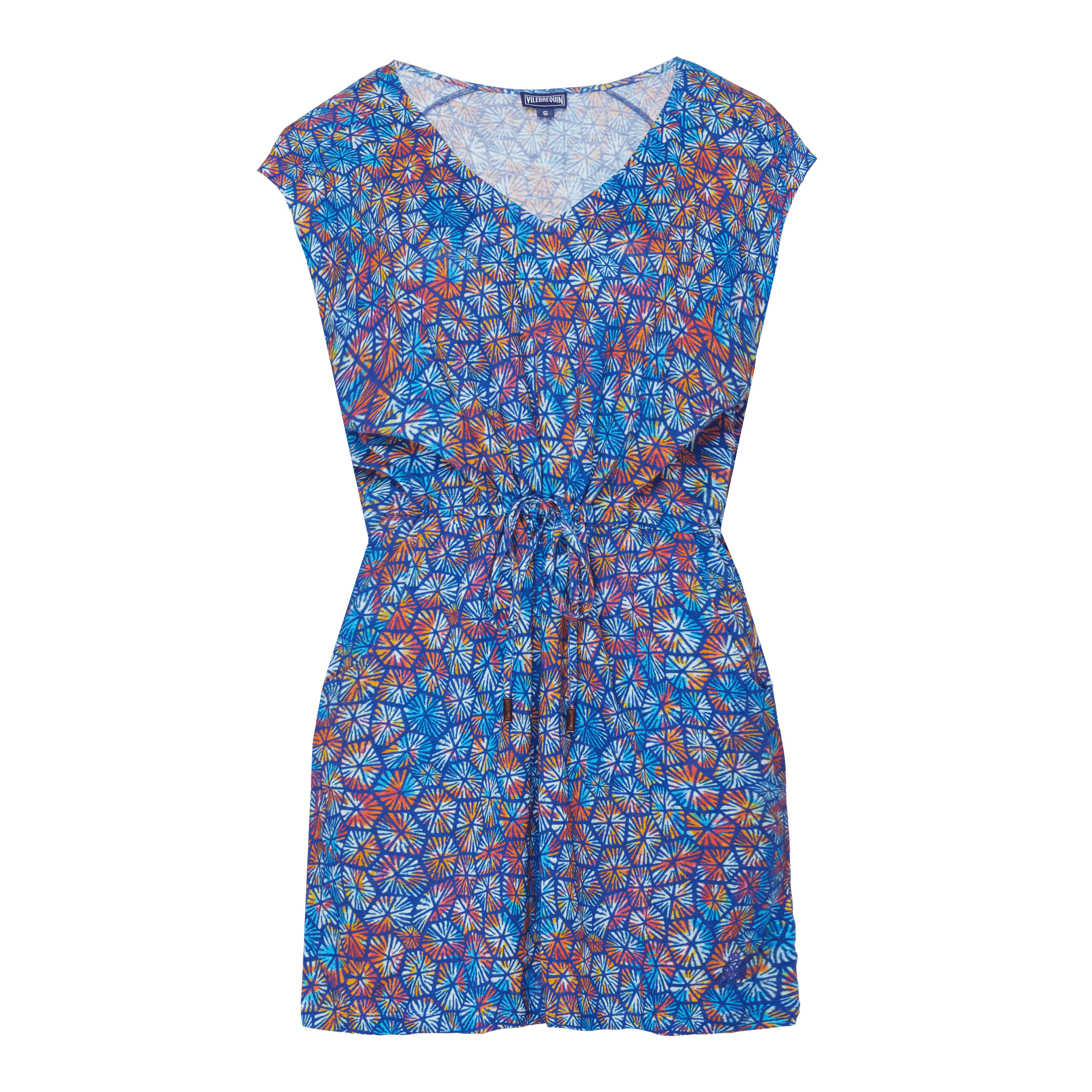 Women V Neckline Linen Dress Carapaces Multicolores - 1