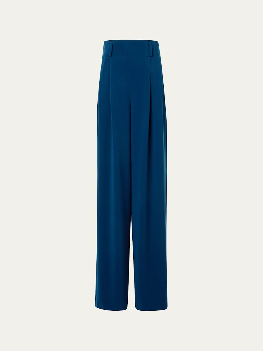 Florina High-Rise Pleated Crepe Wide-Leg Pants - 1