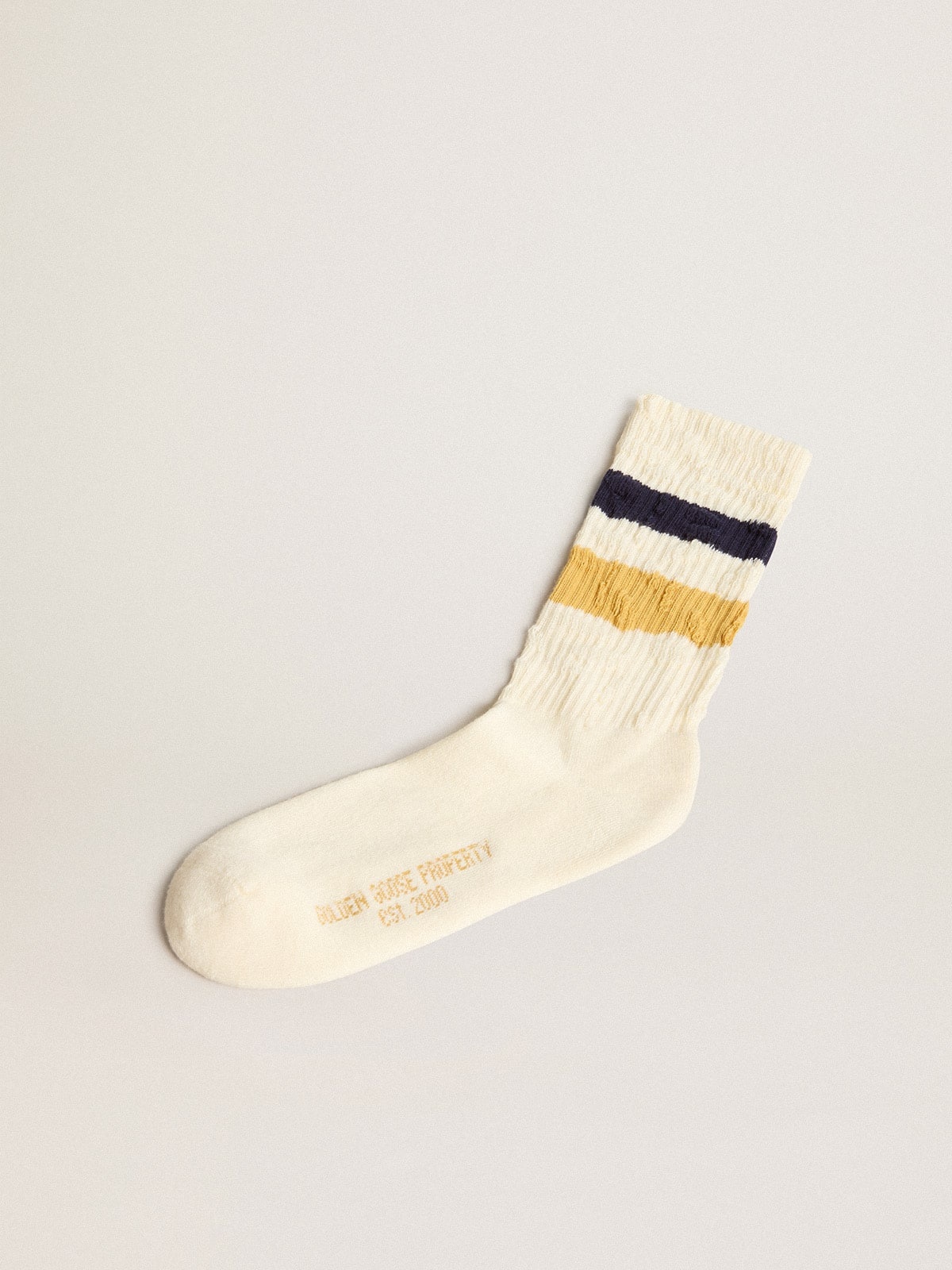 Aged-white socks with distressed details and two-tone stripes - 1