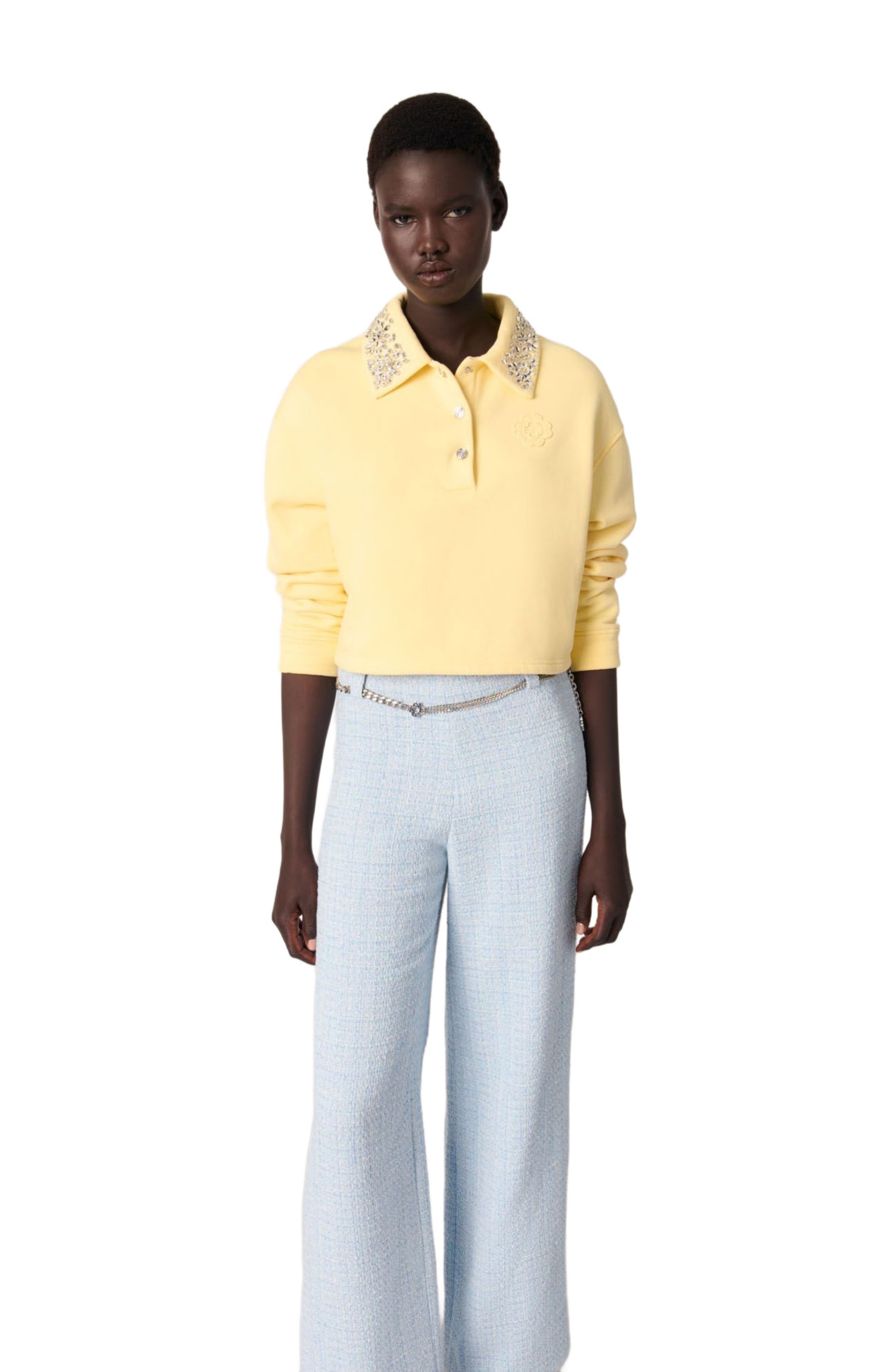 maje Tweed trousers with belt in Blue Sky at Nordstrom - 4