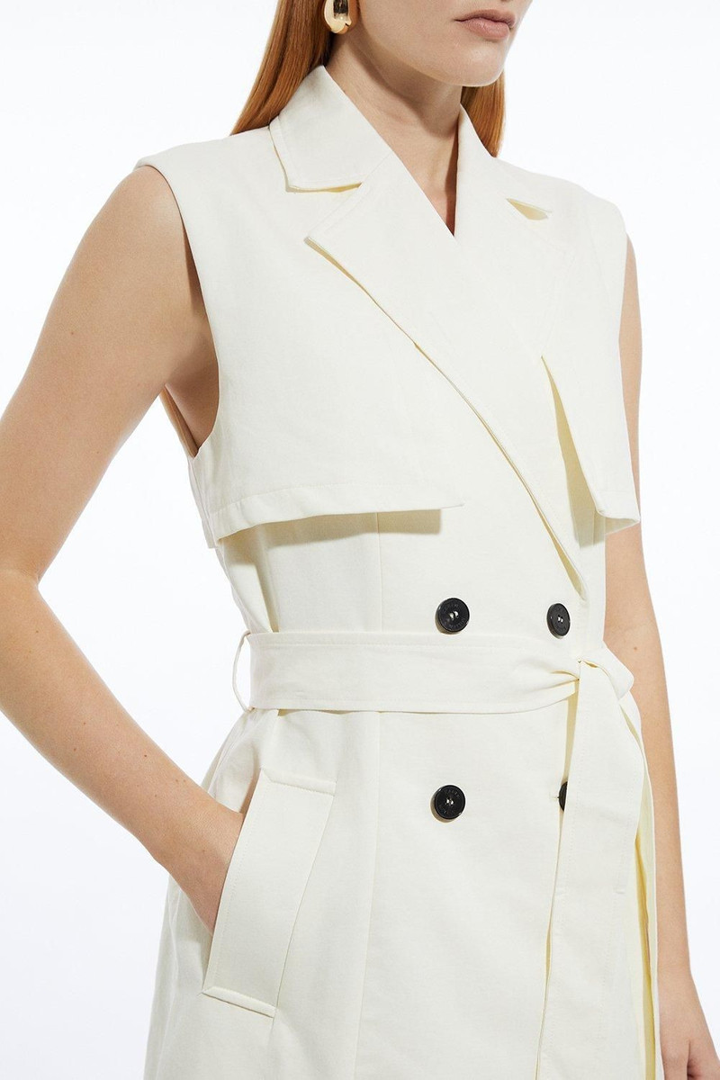 Tailored Sleeveless Belted Trench Coat 3