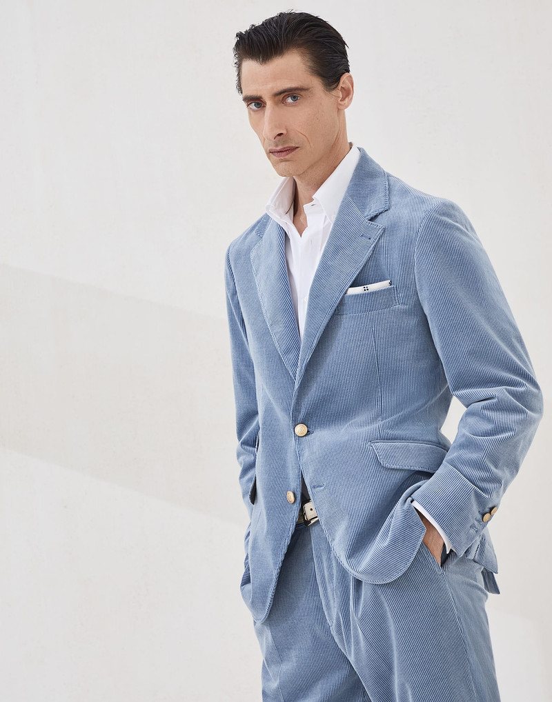 Comfort cotton and cashmere corduroy deconstructed Cavallo blazer with metal buttons - 1