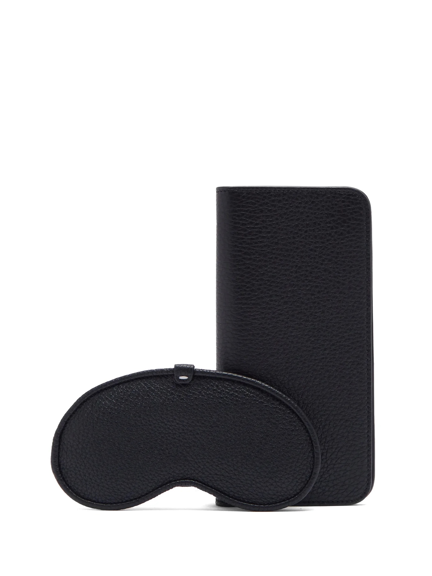 Grained-leather eye mask and case set - 1