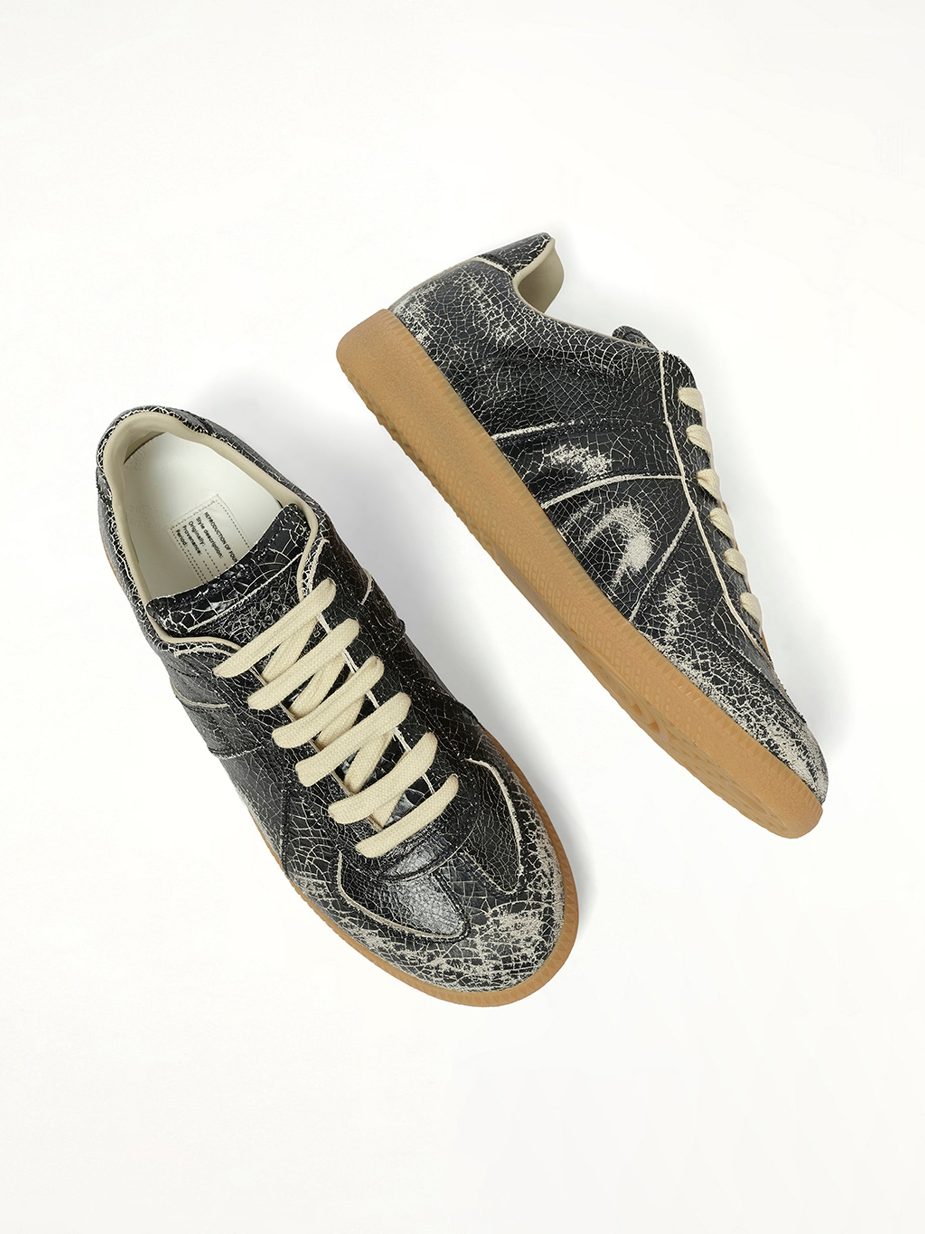 Replica Crackling Leather Sneaker in Black/White - 4