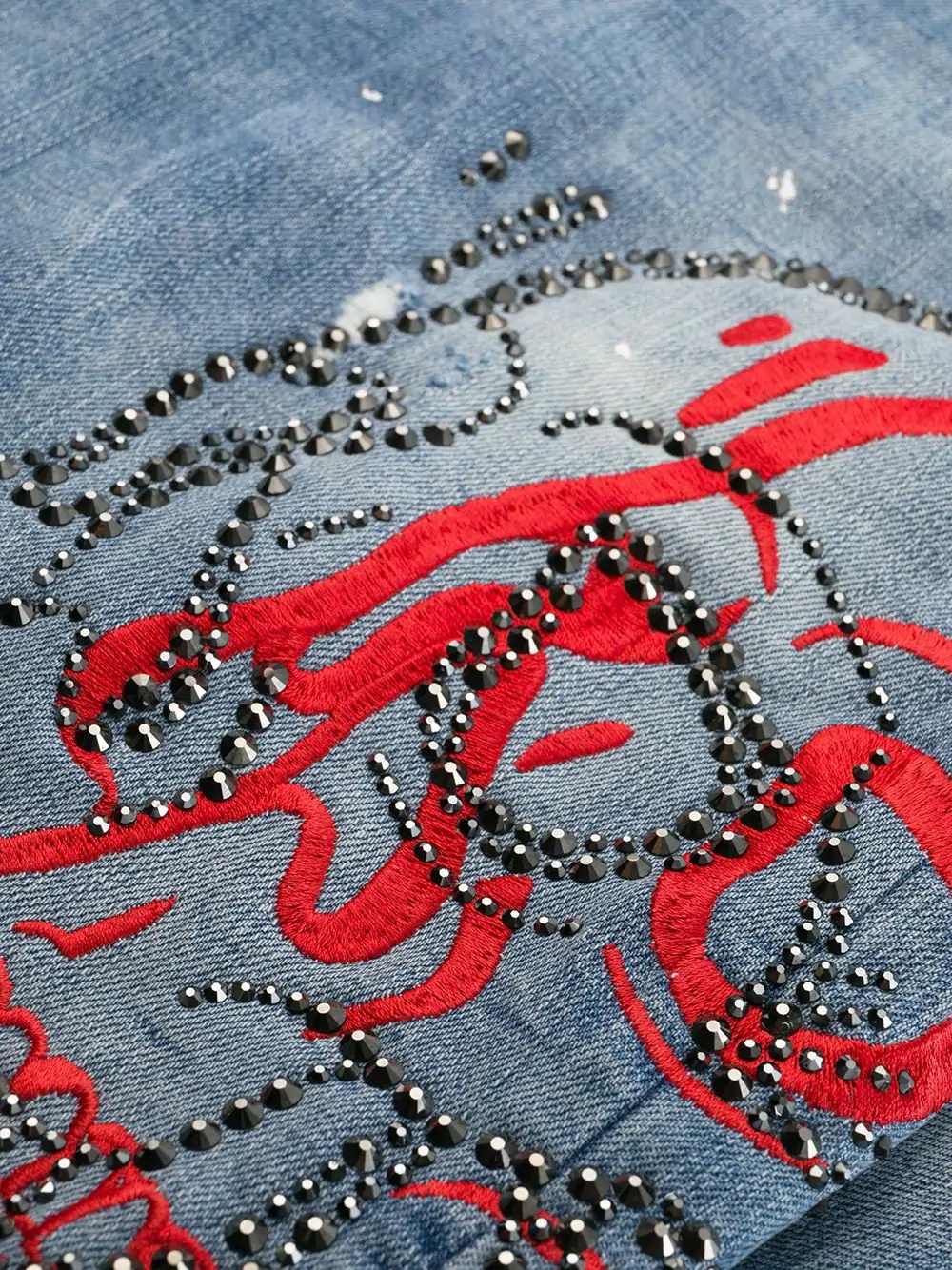 embroidered skull jeans - 5