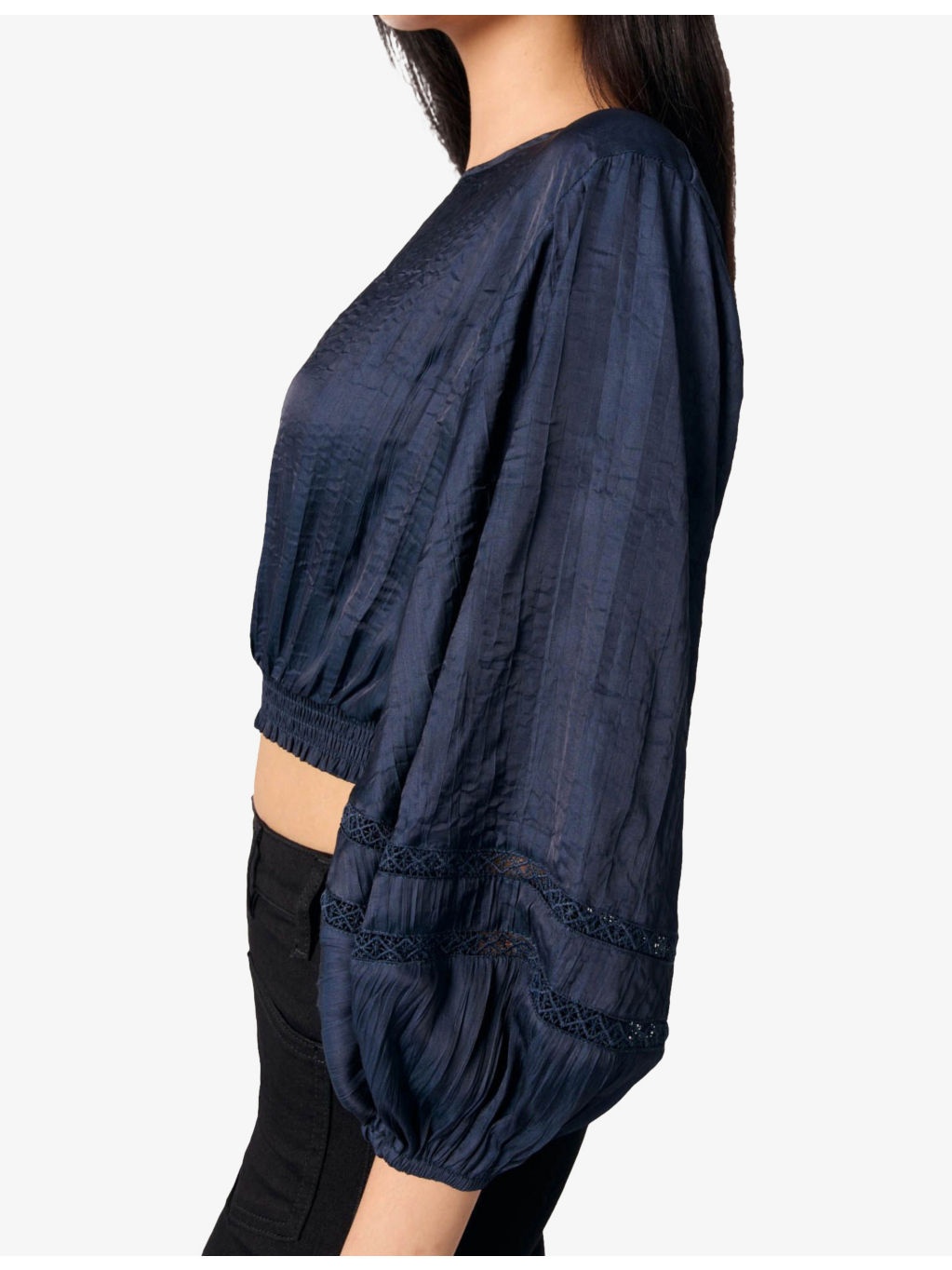 Puff-Sleeve Cropped Satin Blouse - 6