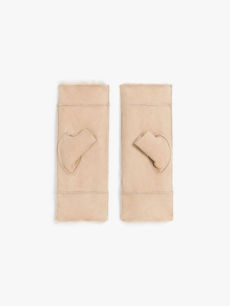 CAMEL SHEEPSKIN FINGERLESS GLOVES 3