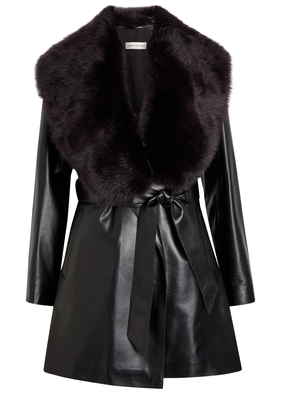 Nour Hammour Kelsey Fur-trimmed Belted Leather Jacket - 1