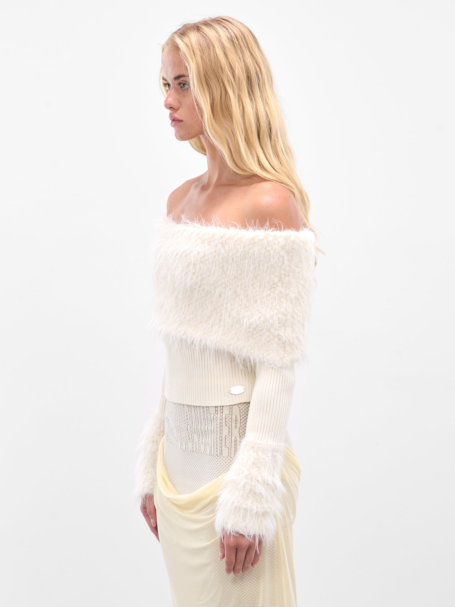 Ecru Hairy Ribbed Crop Sweater - 2