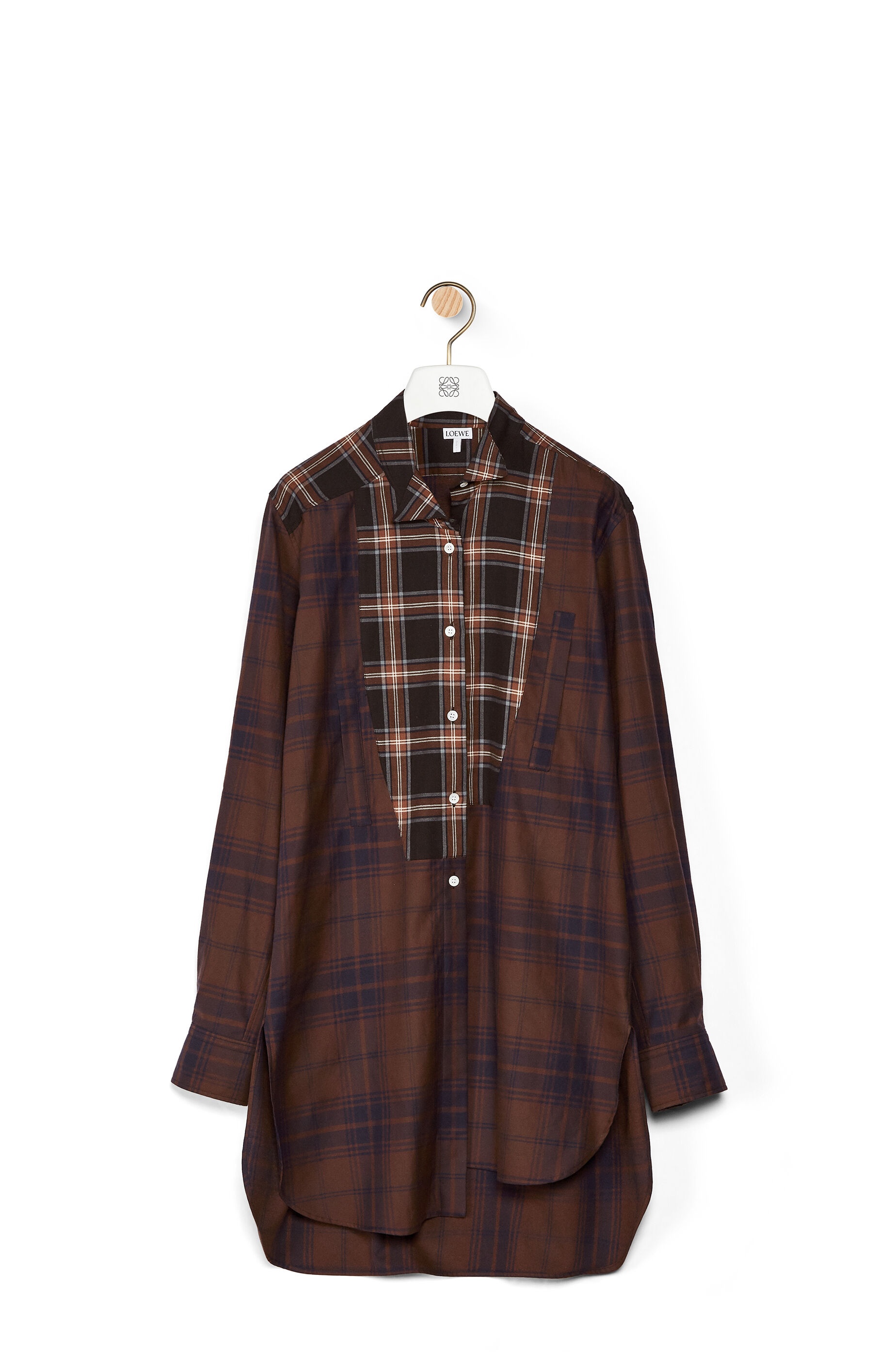 Long asymmetric patchwork shirt in check cotton - 1