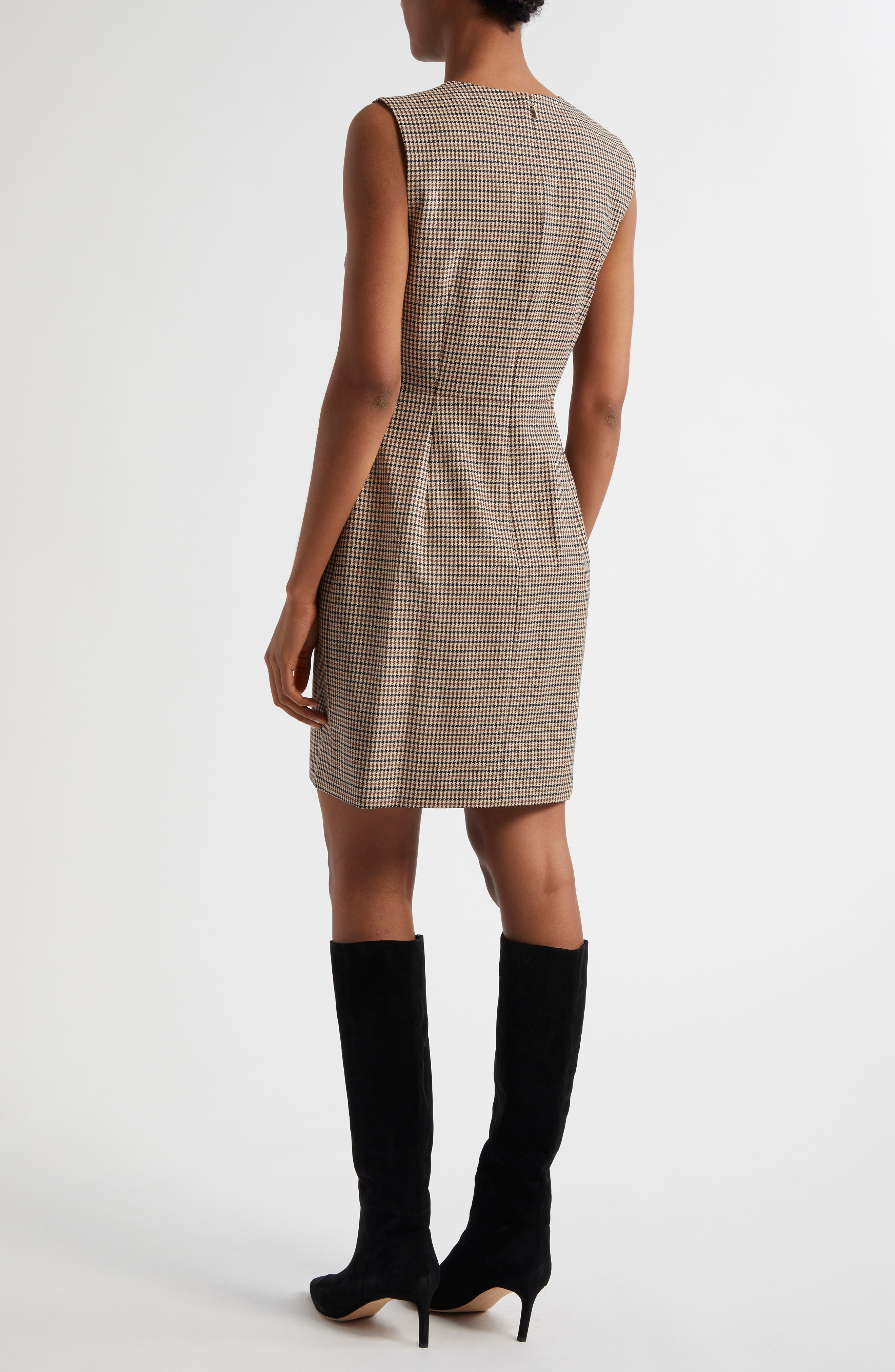 Veronica Beard Yumi Houndstooth Check Sleeveless Minidress in Sand Black at Nordstrom - 2