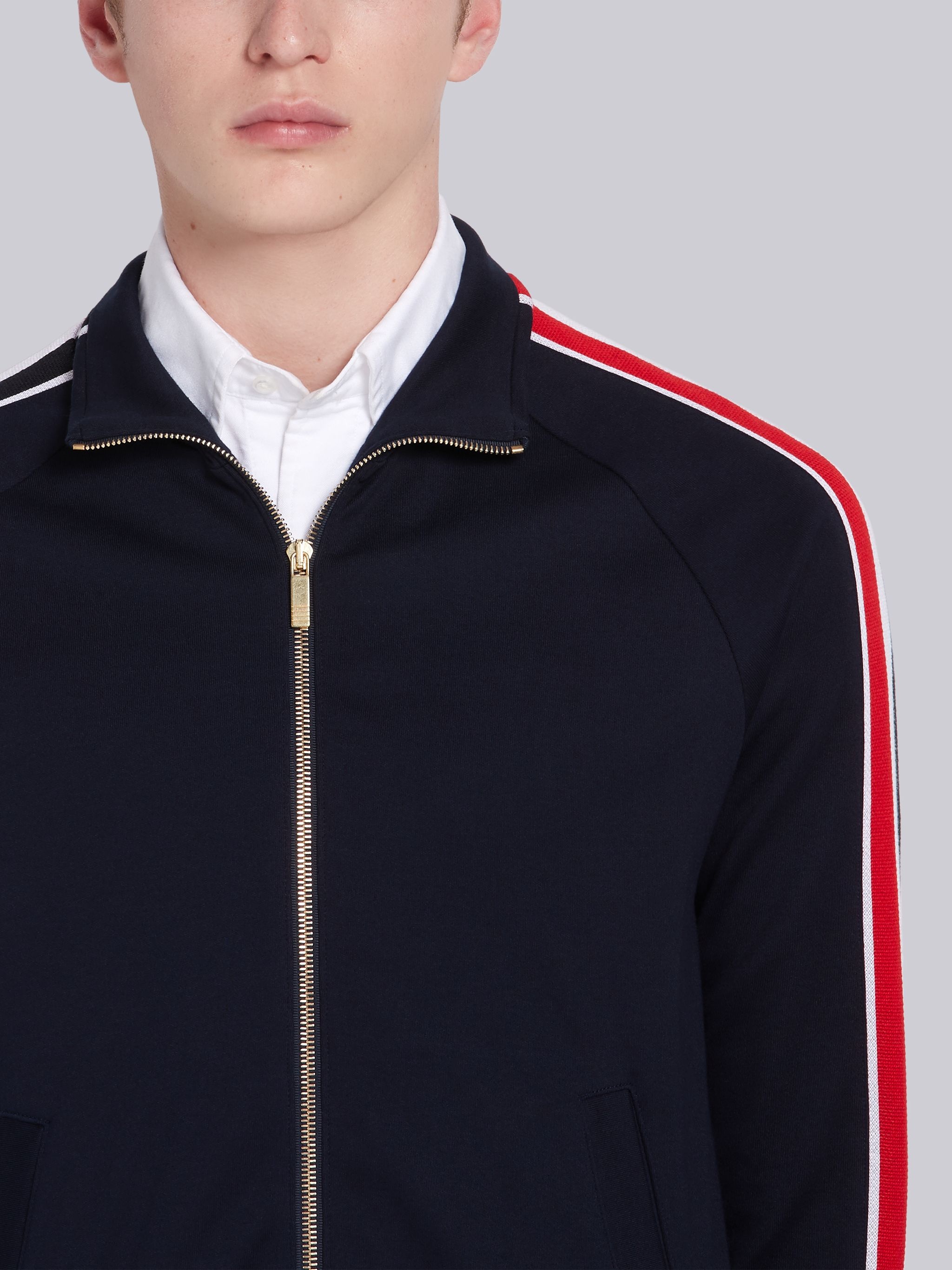 Navy Cotton Interlocking RWB Stripe Track Jacket - 5