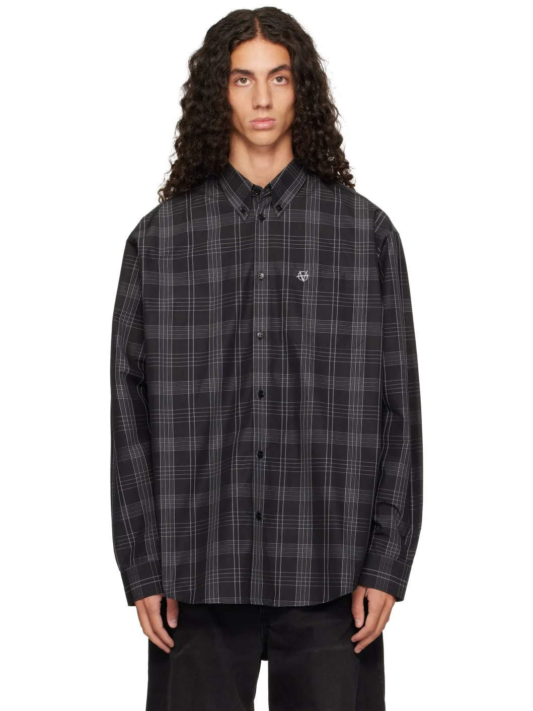 Black Metal Logo Checked Shirt - 1