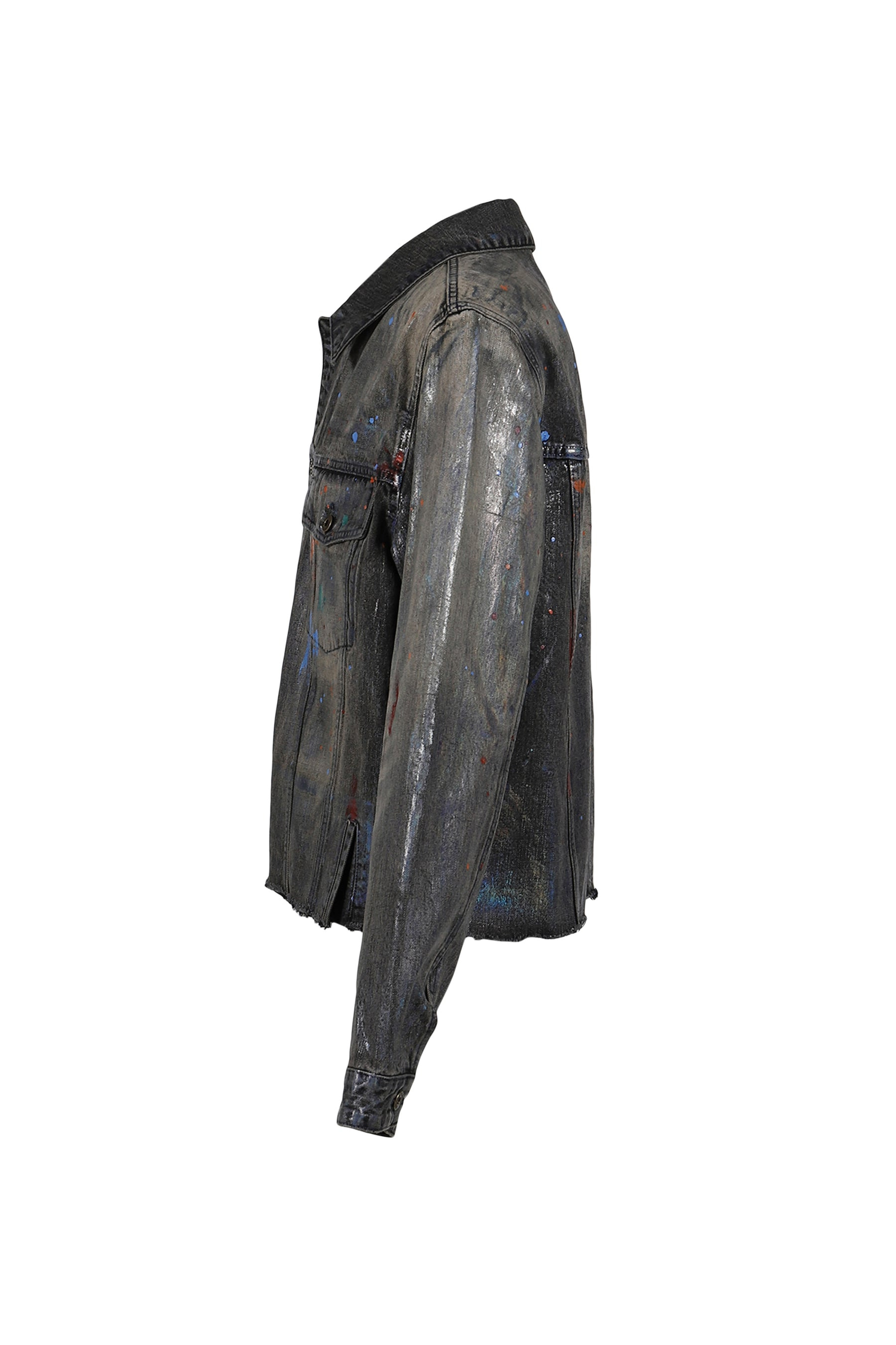 BLACK GLOSS-COATED PAINTED JACKET / BLK - 3