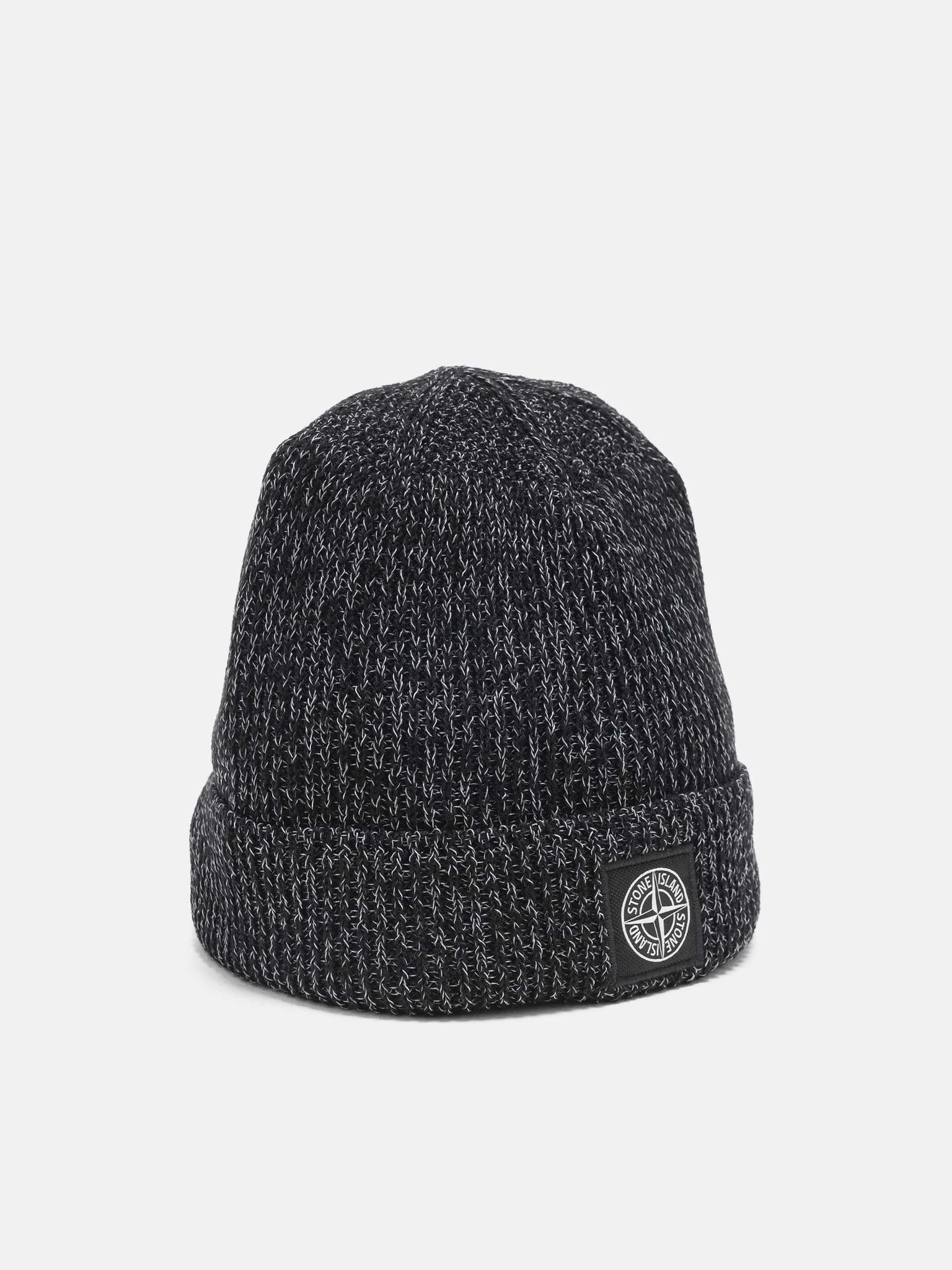 Reflective Knit Compass Patch Beanie Black Melange - 1