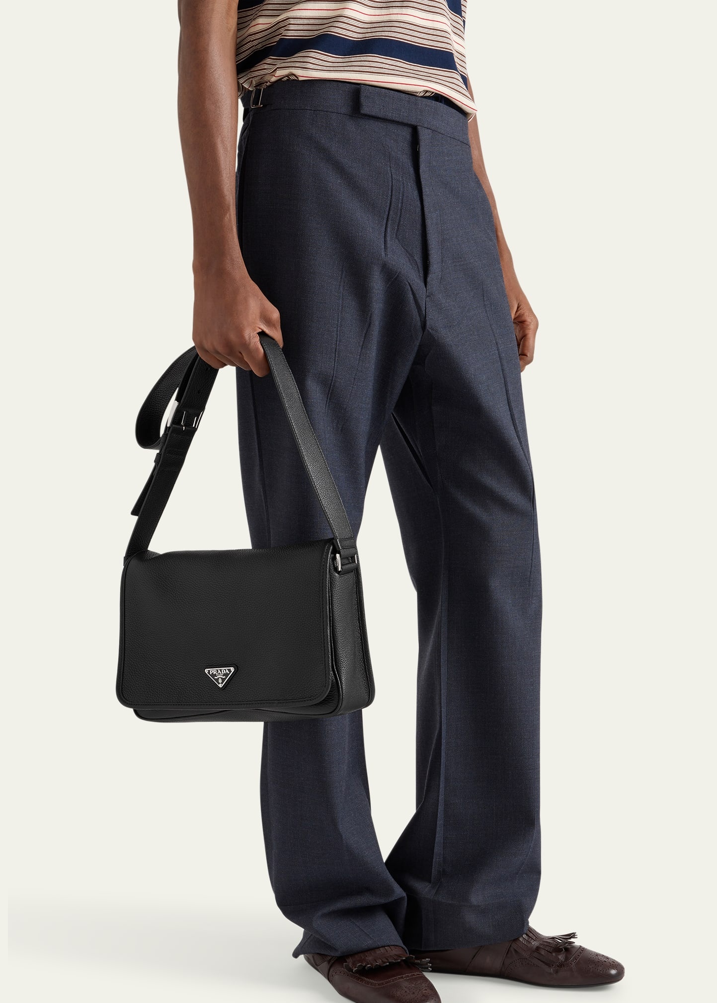Men's Grained Leather Flap Crossbody Bag - 2