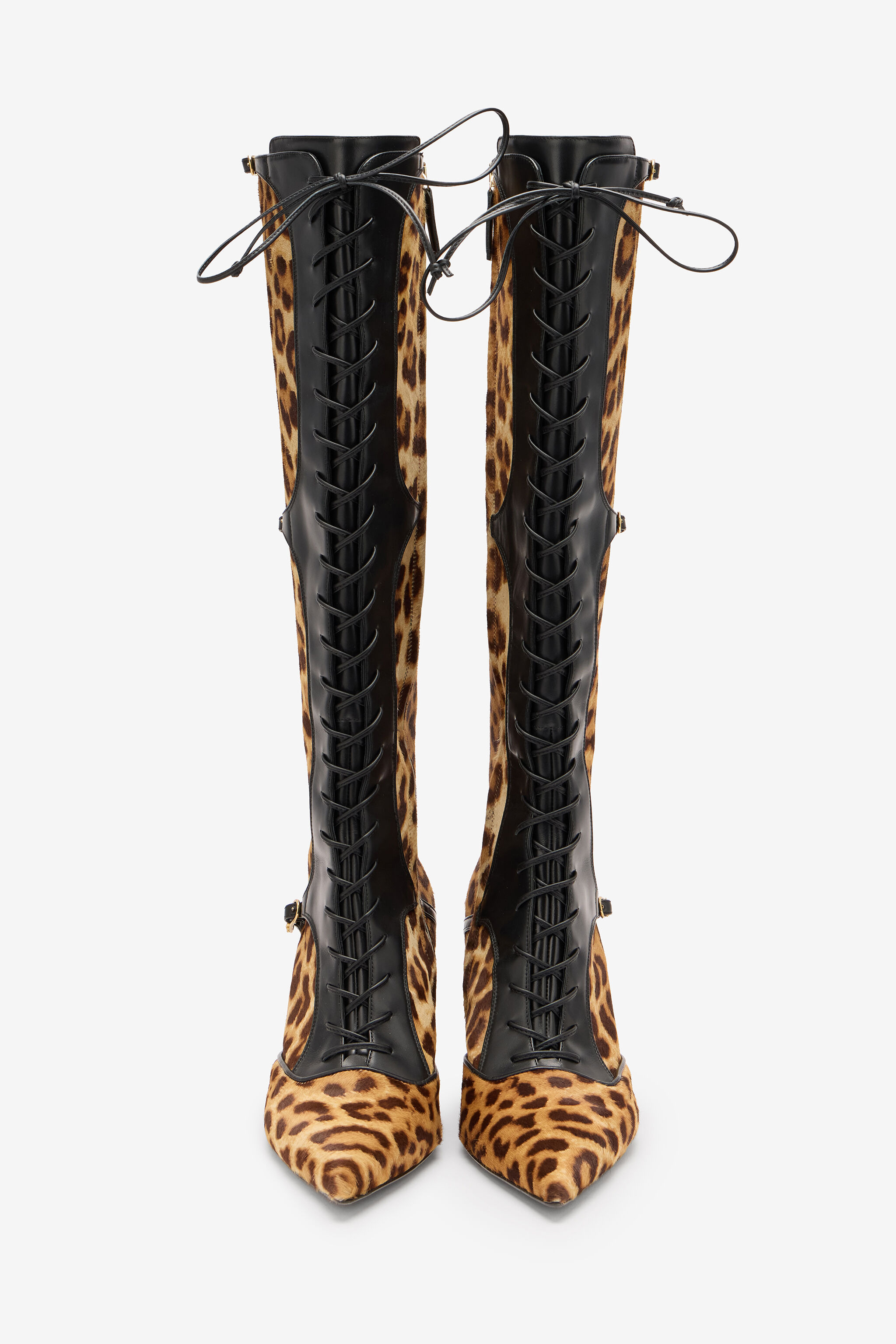 Pointed Lace-Up Boots With Leopard Skin - 5