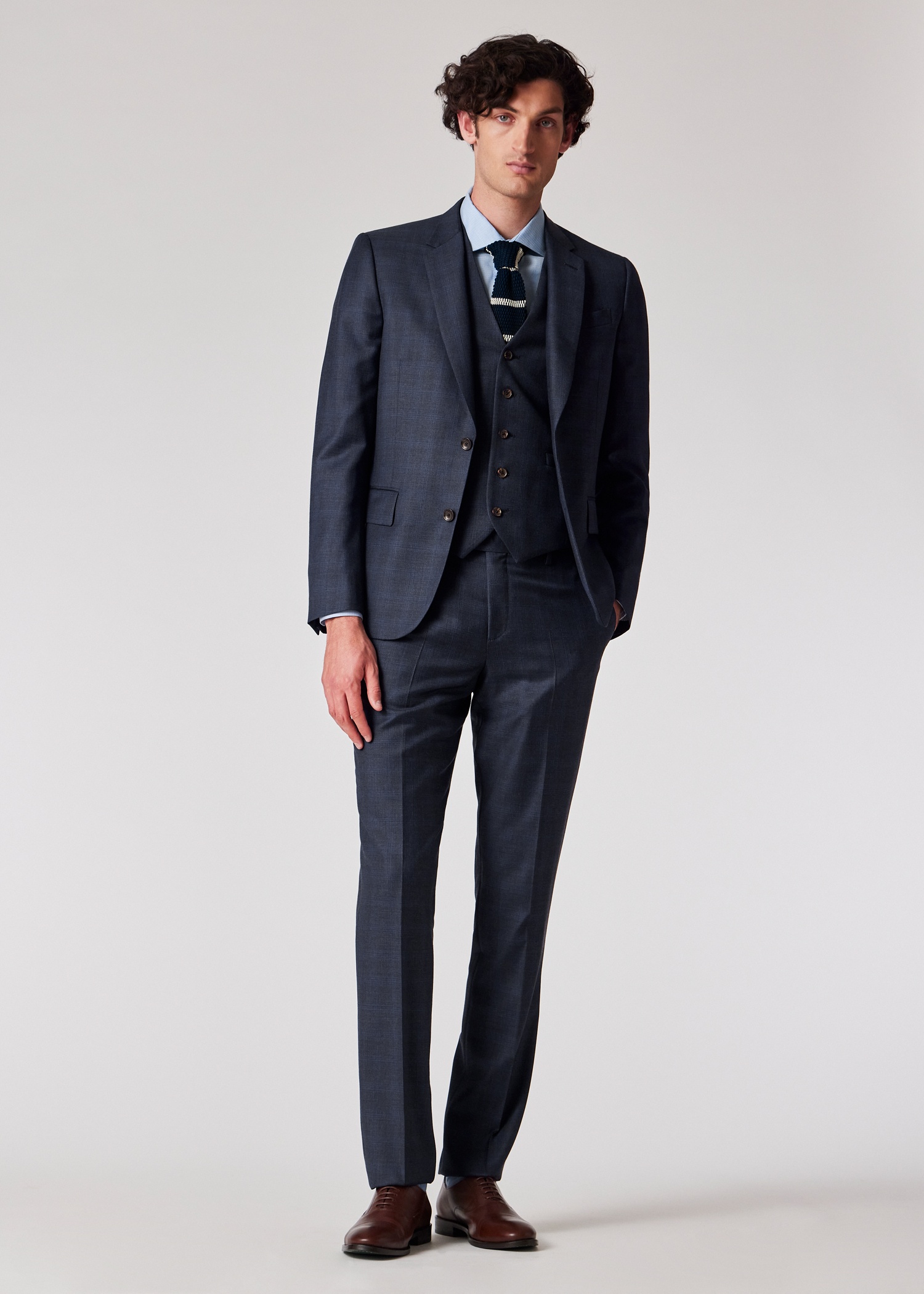 Navy and White Knitted Stripe Tie - 3