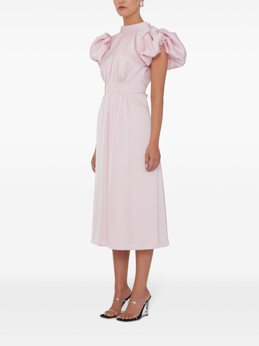 puff-sleeves satin midi dress - 3