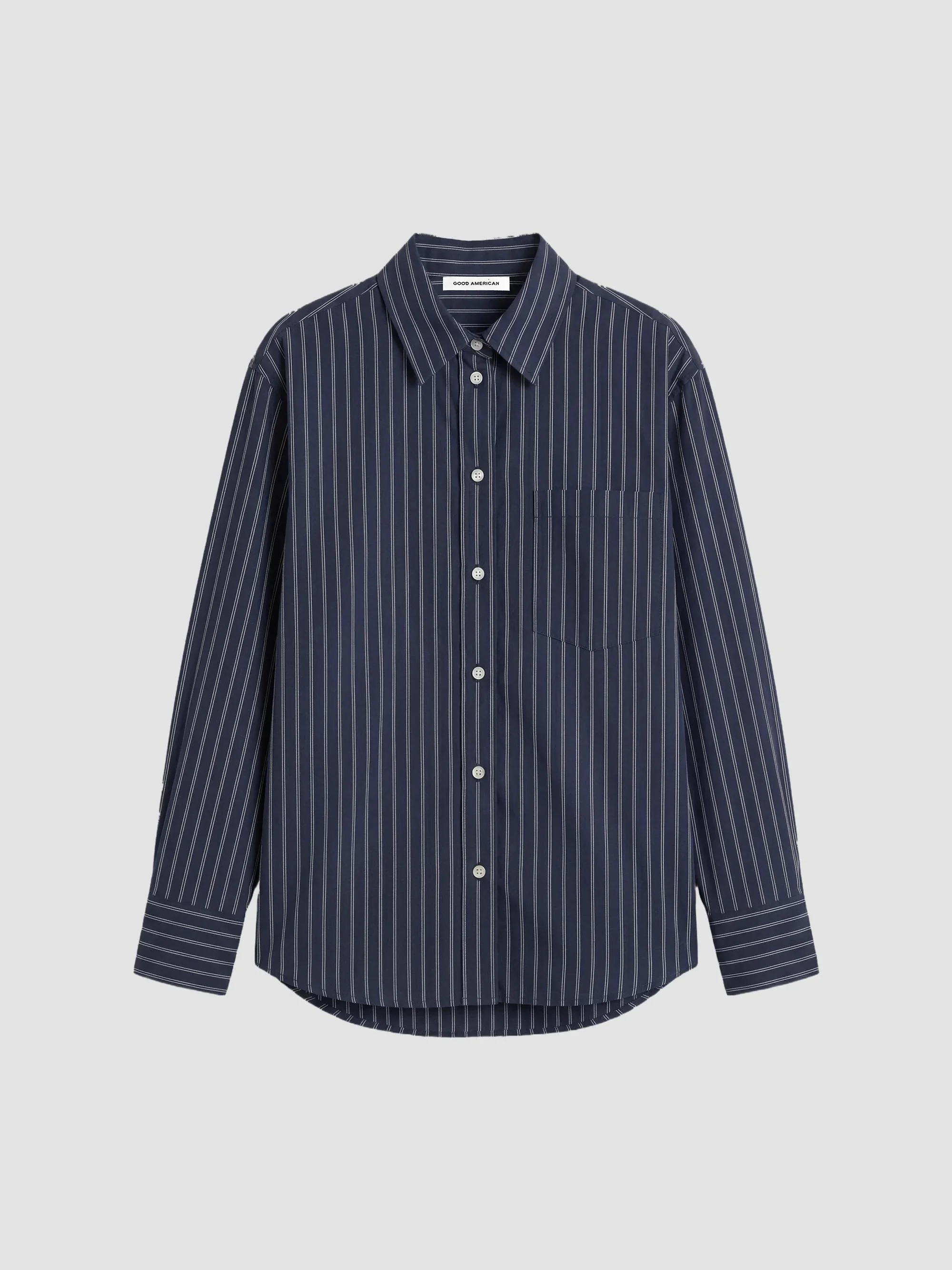 Women's The Poplin Striped Cotton Shirt - Navy Stripe - 1
