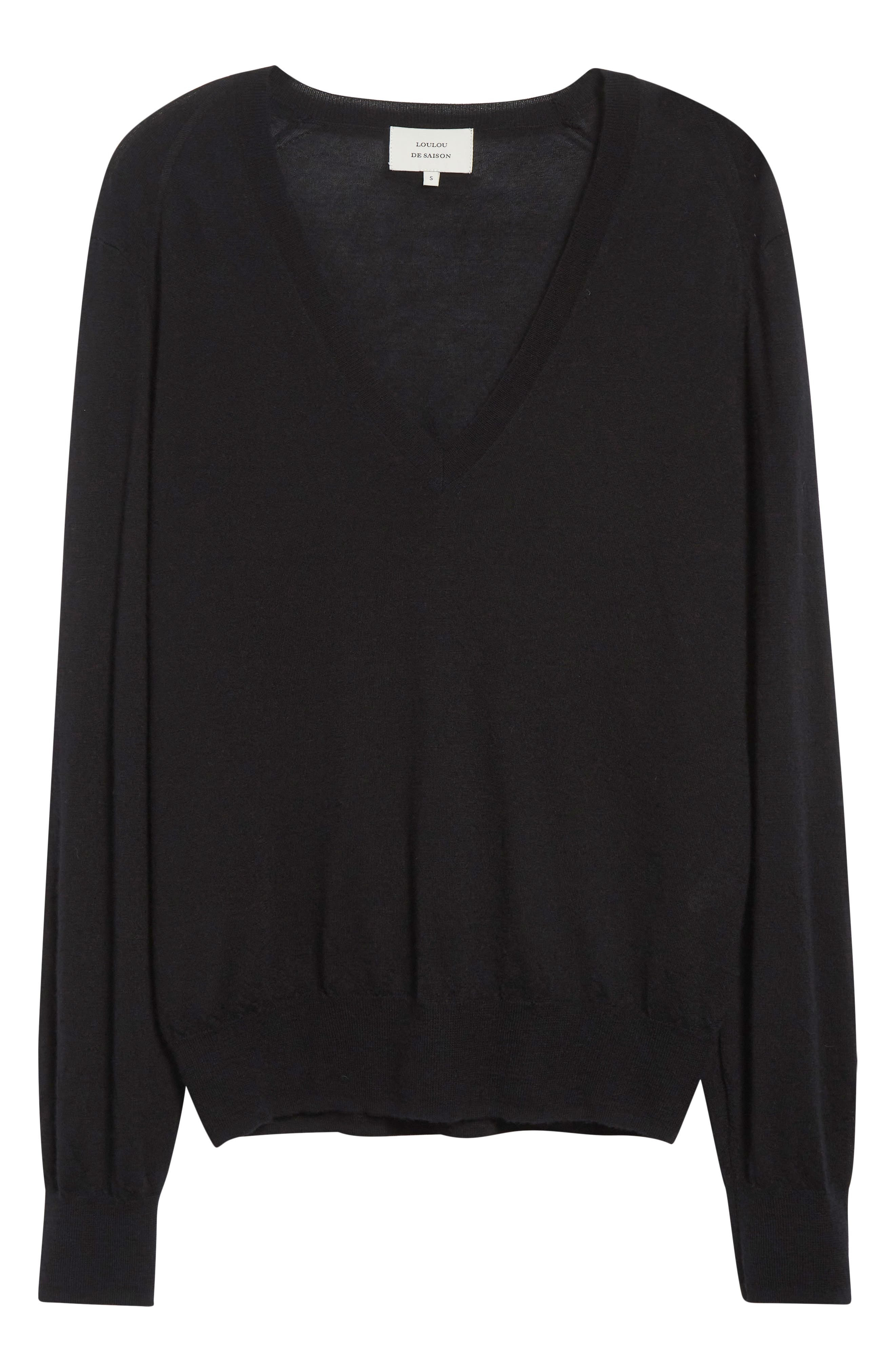 LOULOU DE SAISON Julio Thin Cashmere V-Neck Sweater in Black at Nordstrom - 5