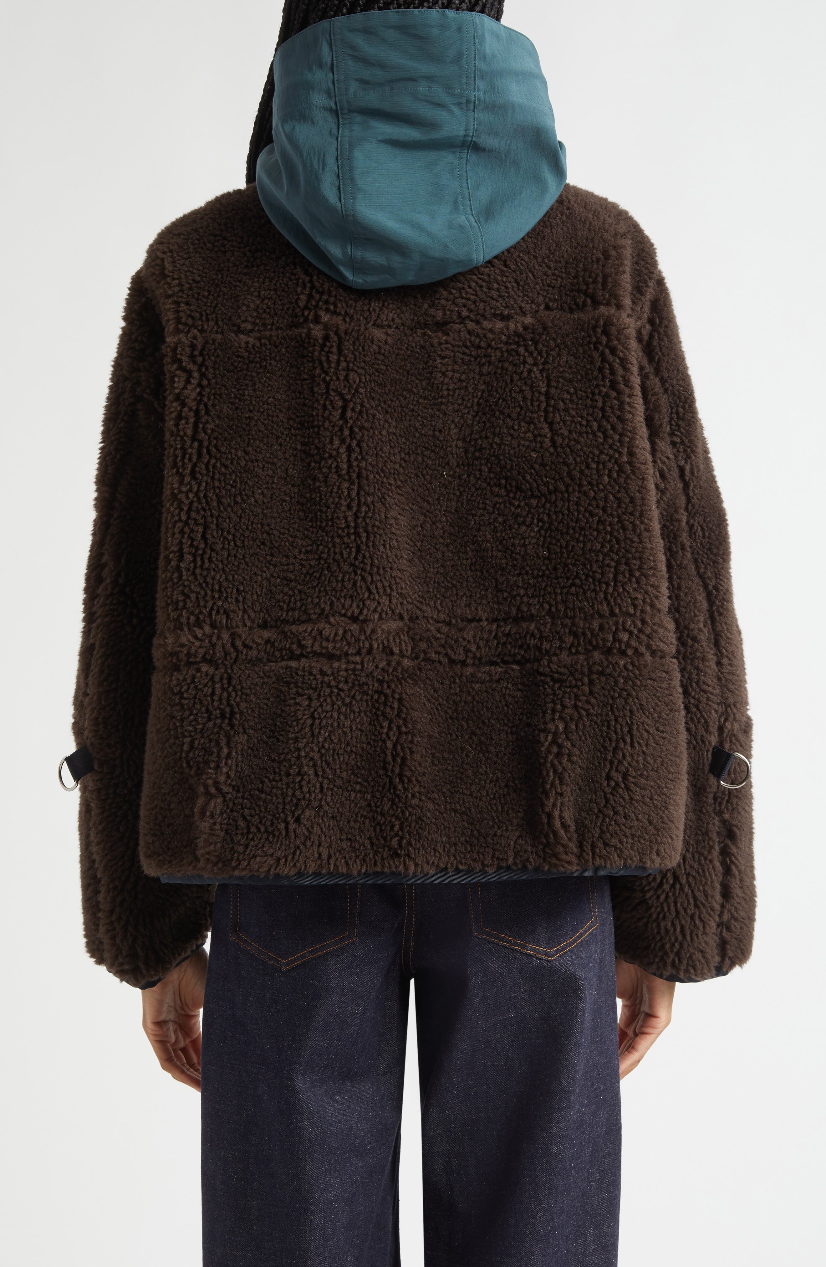 Sacai Mixed Media Faux Shearling Jacket in Brown/Green at Nordstrom - 3