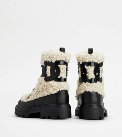 Tod's KATE ANKLE BOOTS IN BOUCLÉ FABRIC AND LEATHER - BLACK, OFF WHITE outlook