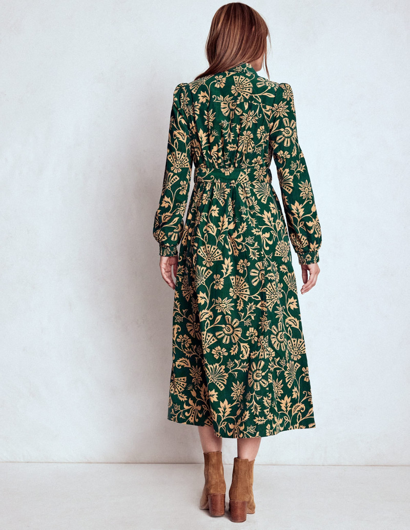 Adelaide Zip Cord Midi Dress-Emerald Night, Elaborate Vine 5