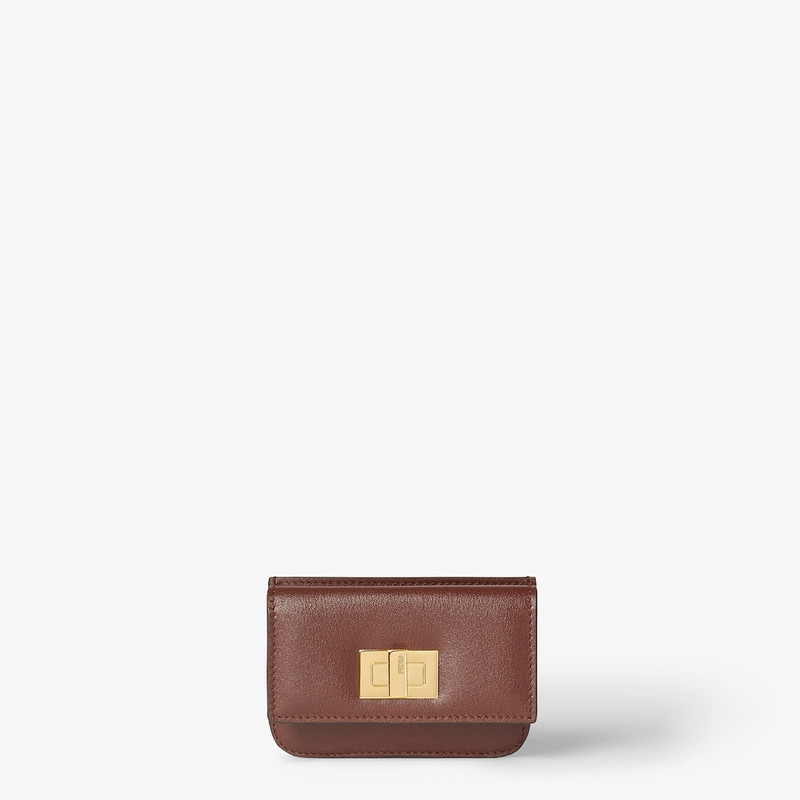 Fendi Way Card Case With Pocket Chocolate brown and black leather card case 1