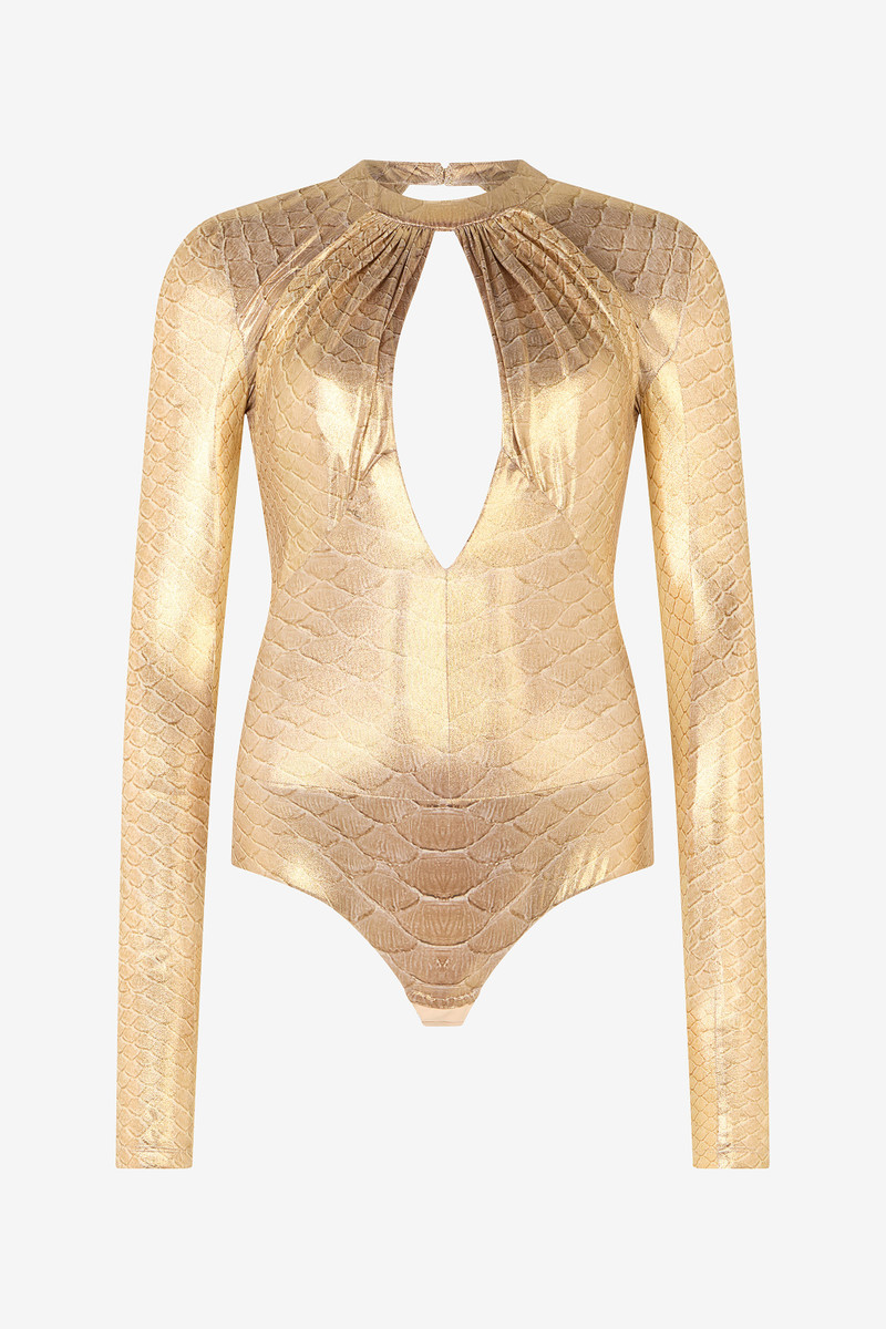 Golden Beige Bodysuit with Scale Print 1