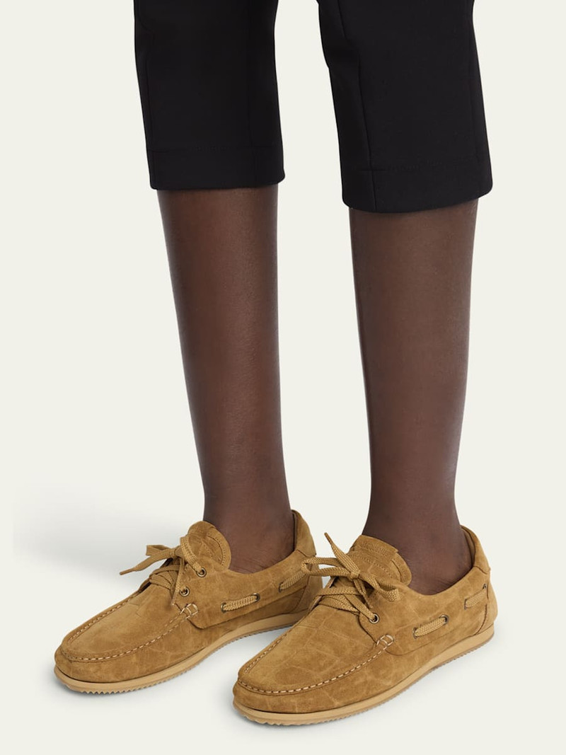 JACQUEMUS Moc-Toe Croc-Embossed Suede Boat Shoes outlook