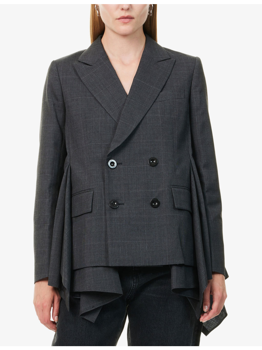 Glen-Check Pleated Wool Blazer - 3