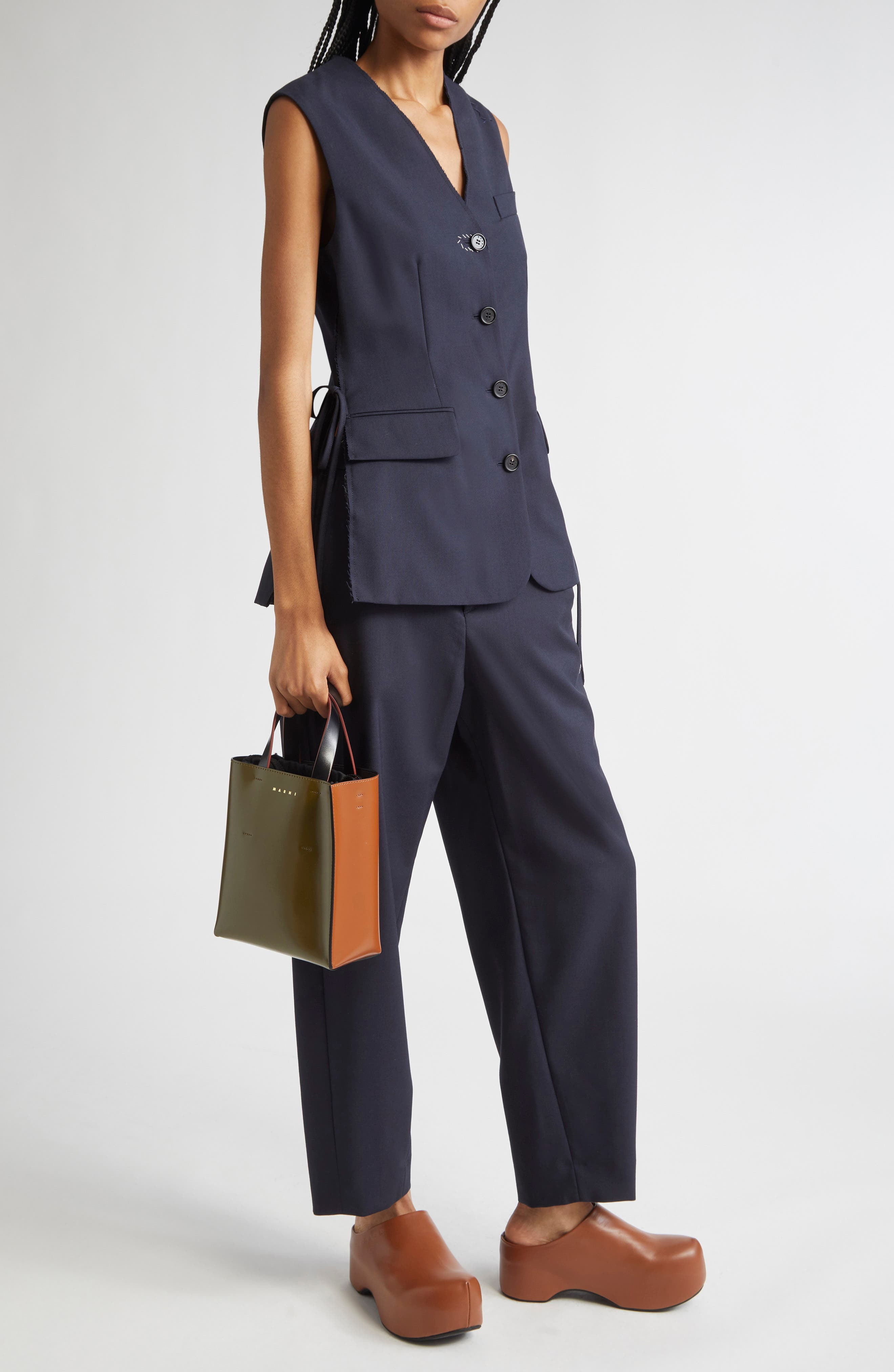 Marni Side Tie Wool Vest in 00B99 Blue Black at Nordstrom - 2