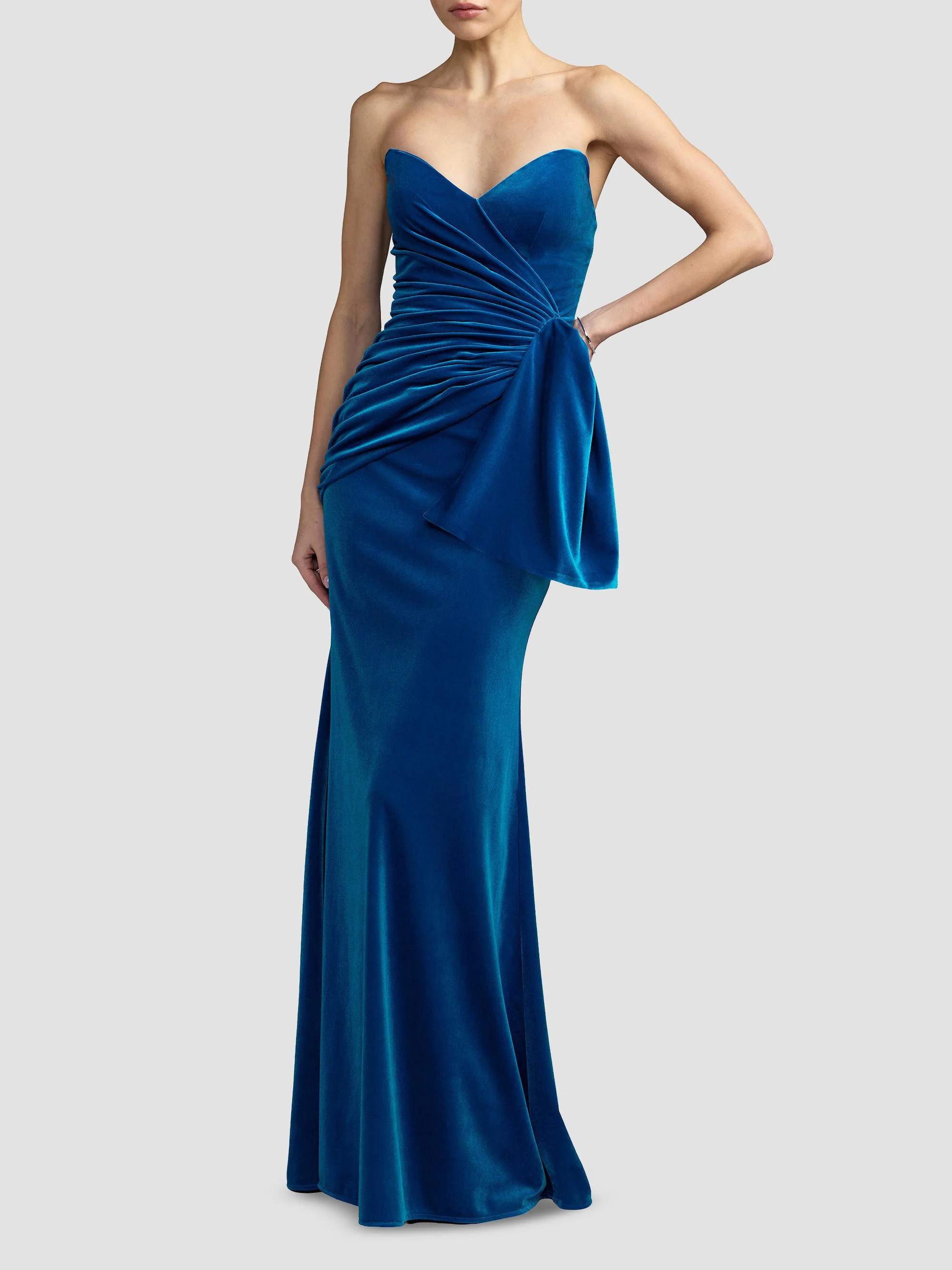 Women's Side-Drape Velvet Column Gown - Cobalt - 1