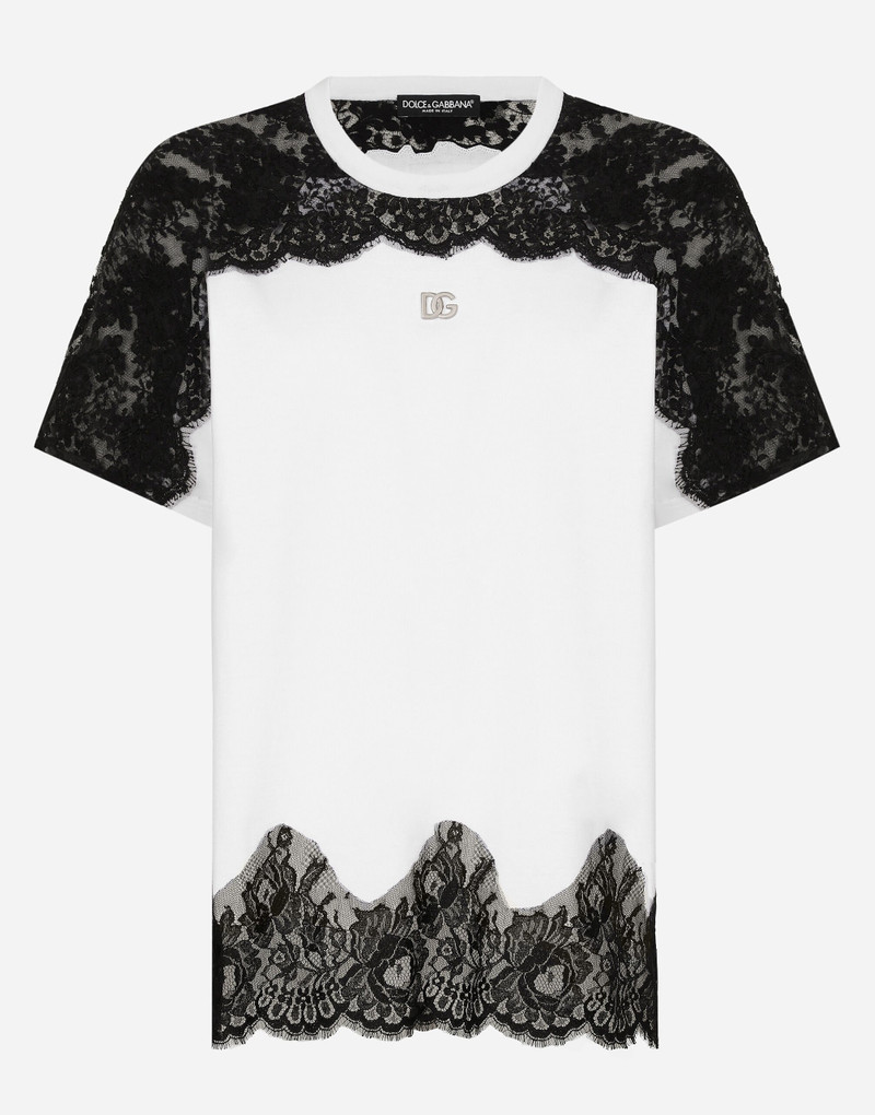 Jersey T-shirt with DG logo and lace inserts 1
