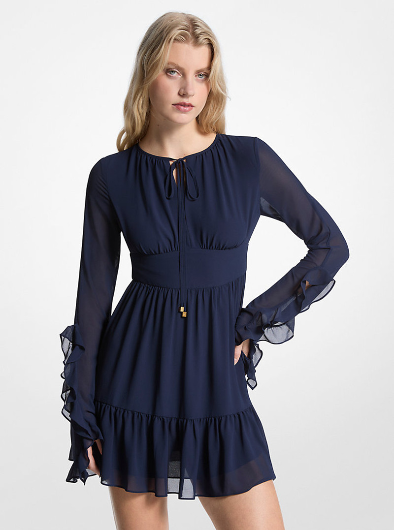 Ruffled Georgette Long-Sleeve Dress 1