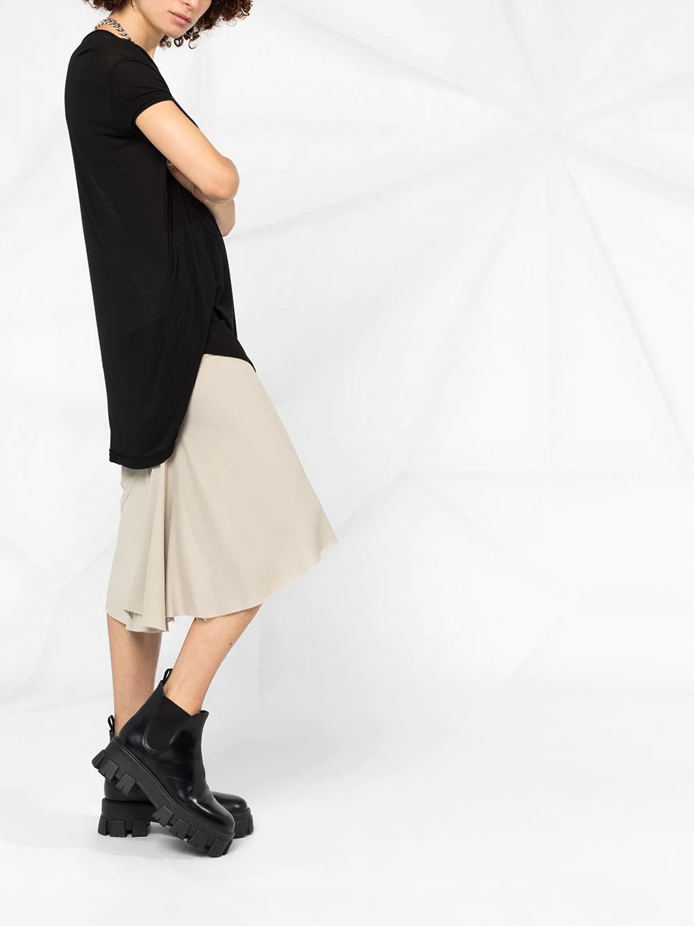 short sleeve asymmetric hem T-shirt - 4