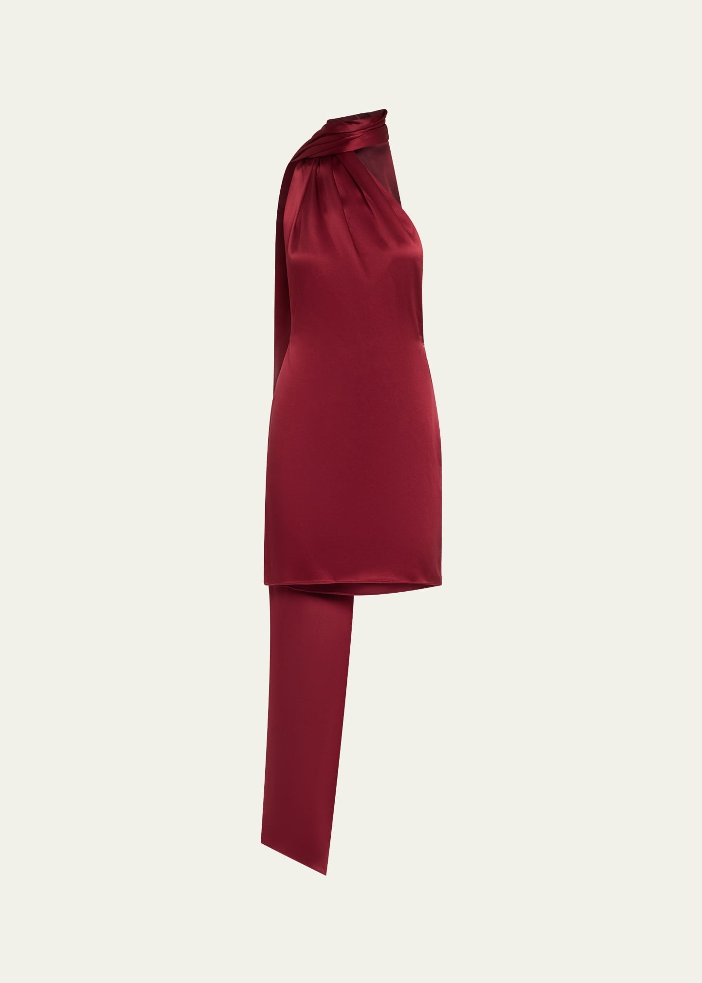 LaQuan Smith Scarf-Detailed One-Shoulder Silk Mini Dress burgundy |  REVERSIBLE