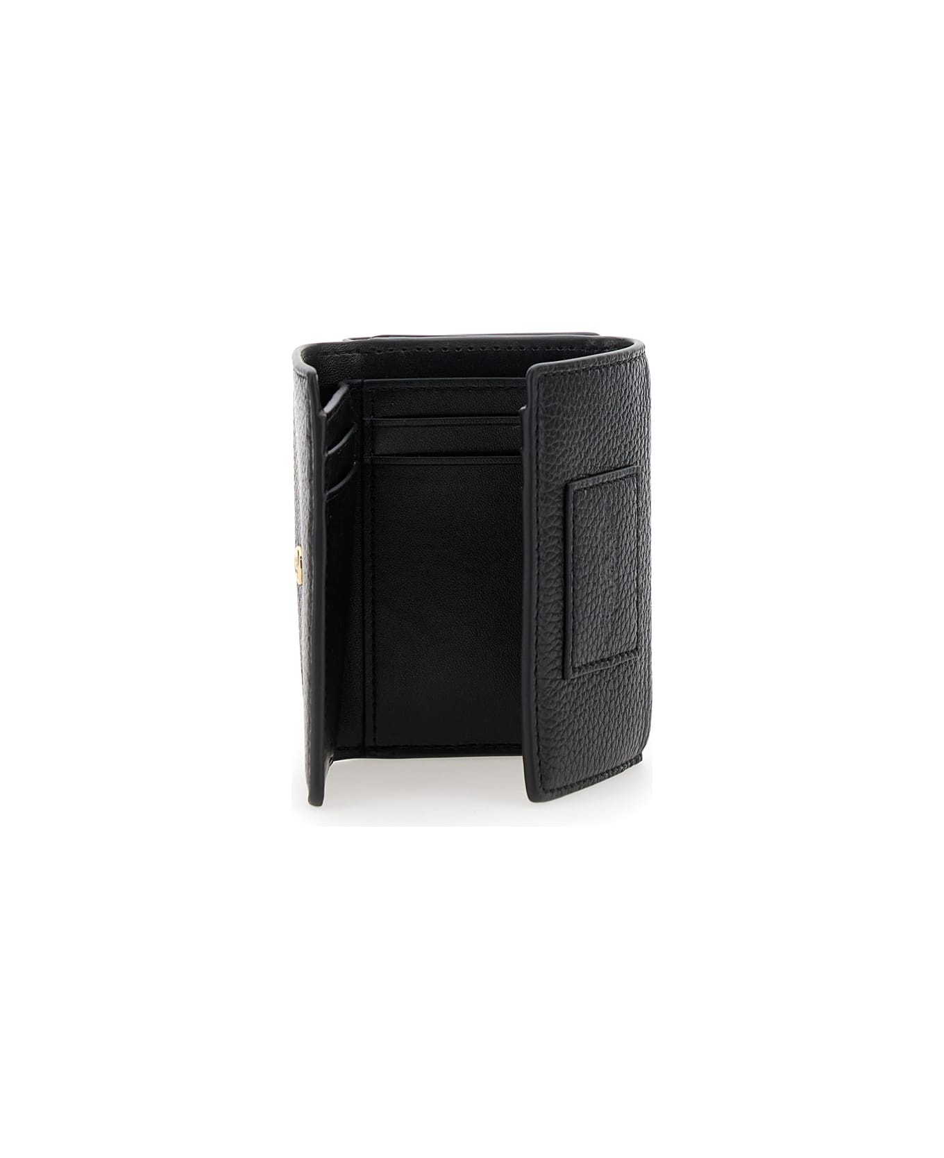 'the Wallet Trifold' Black Wallet With Engraved Logo On The Front In Hammered Leather Woman - 3