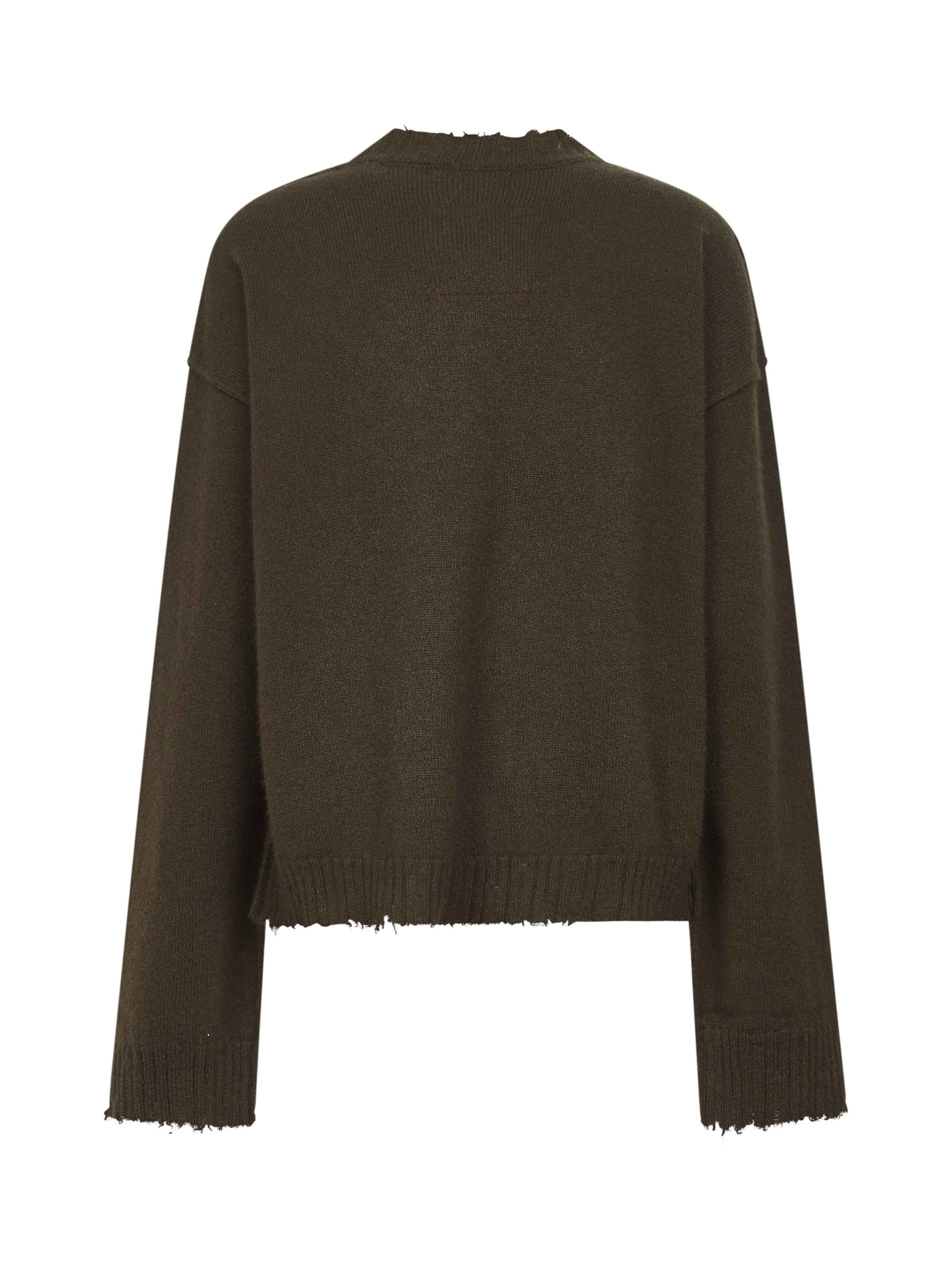 Green cashmere sweater with distressed details - 2