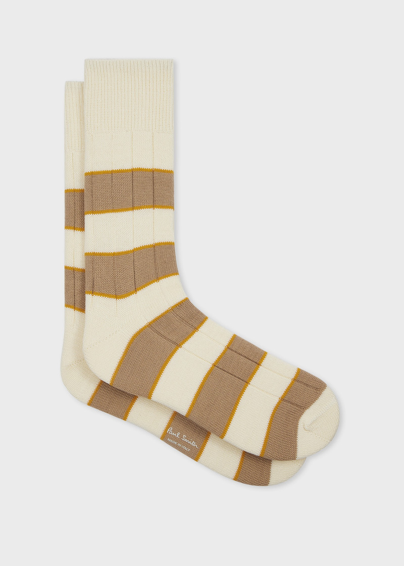Ivory and Tan Cotton-Blend Rib Socks 1