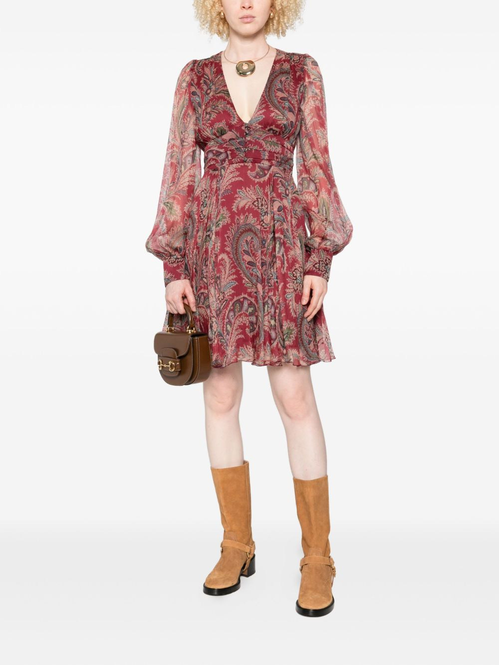 paisley-print v-neck mini dress - 2