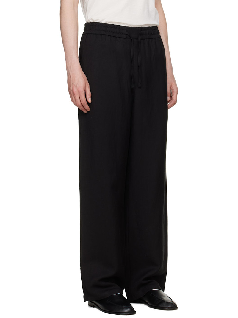 Black Blended Linen Elasticated Waist Trousers 2