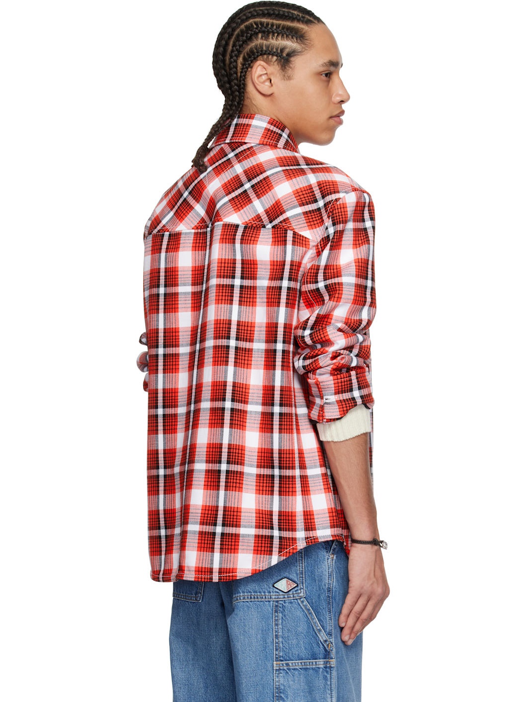 Red & White Structured Cotton Check Jacket - 3