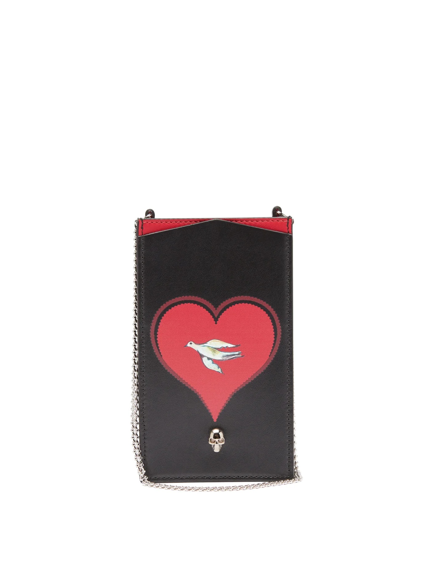 Skull and heart-print chain-strap phone case - 1