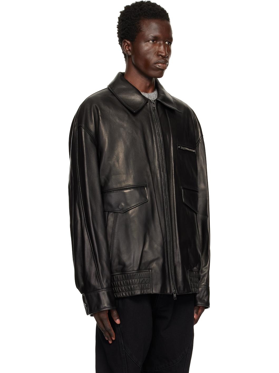 Black Banding Leather Jacket - 2