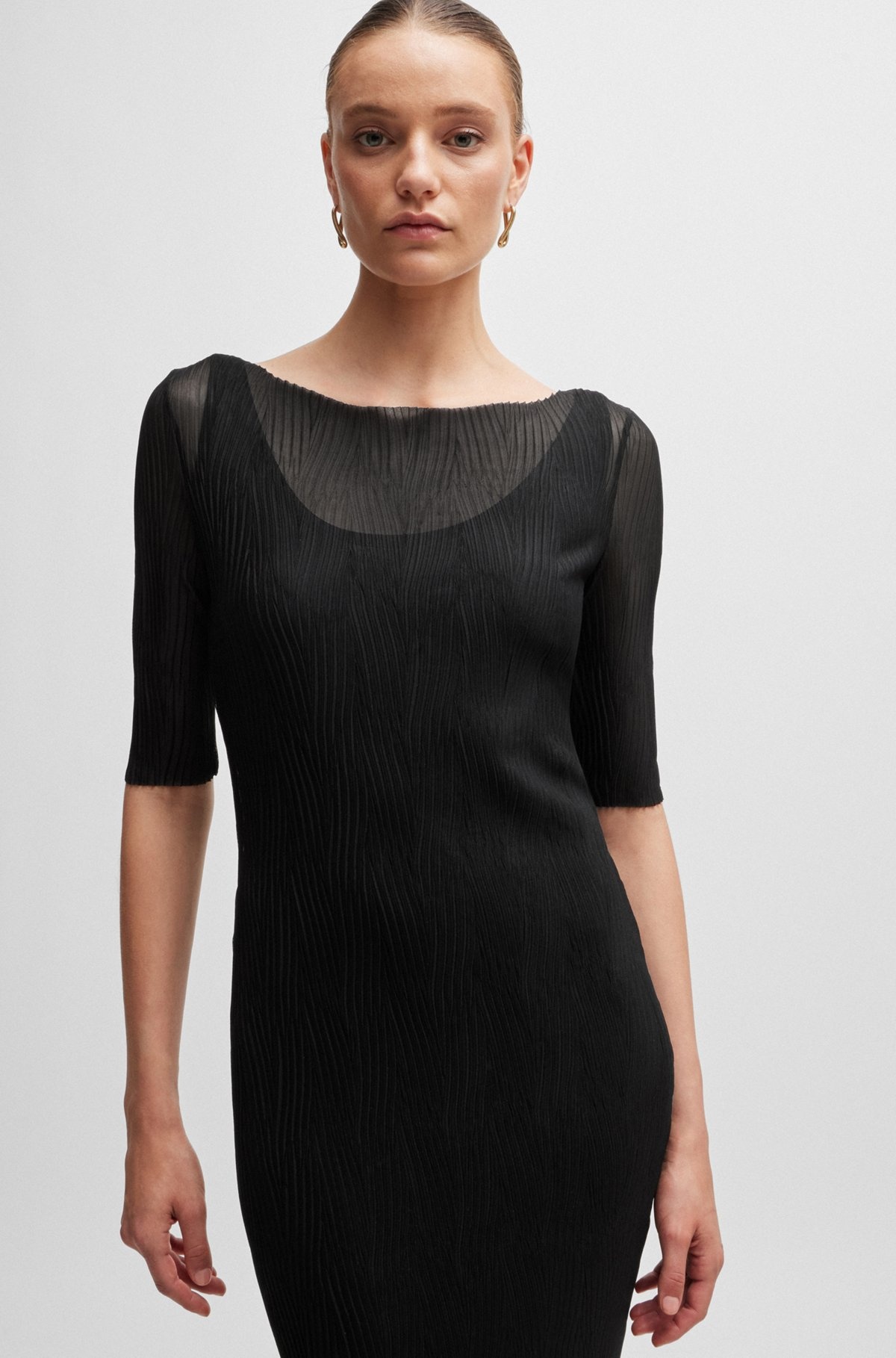 CROPPED-SLEEVE DRESS IN PLISSÉ TULLE - 5
