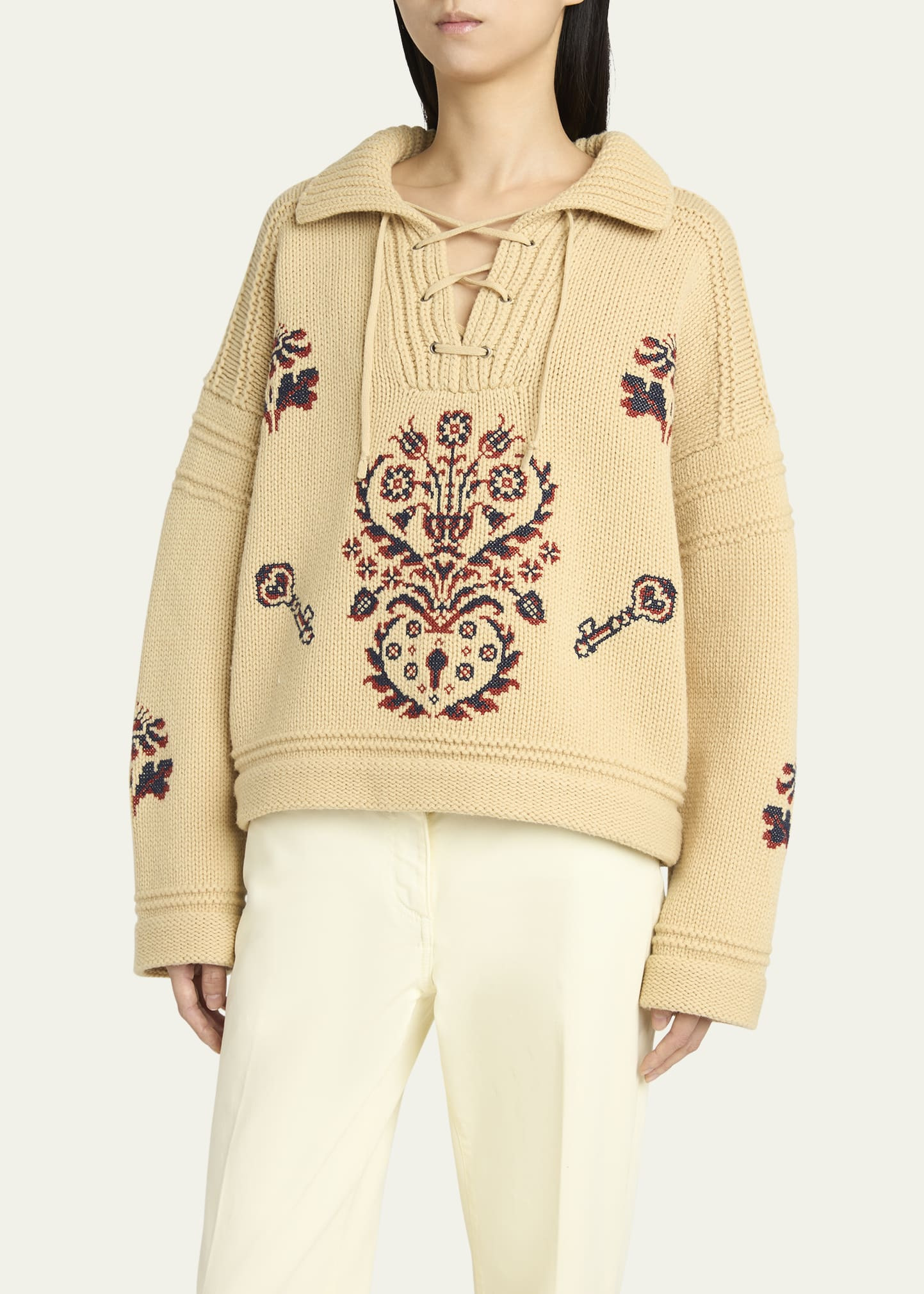 Lace-Up Wool-Cashmere Sweater - 4